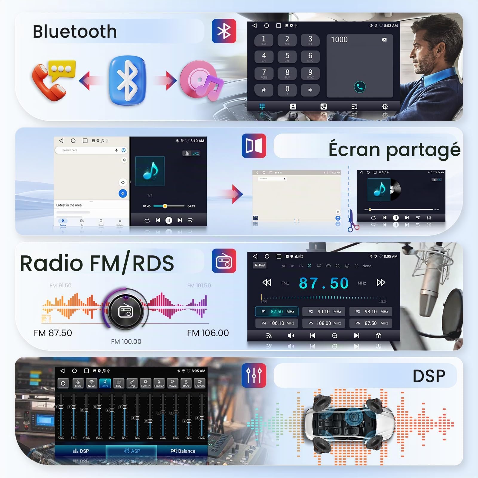 vechtel-autoradio-1-din-cran-7-pouces-android-15-2-64g-carplay image 5