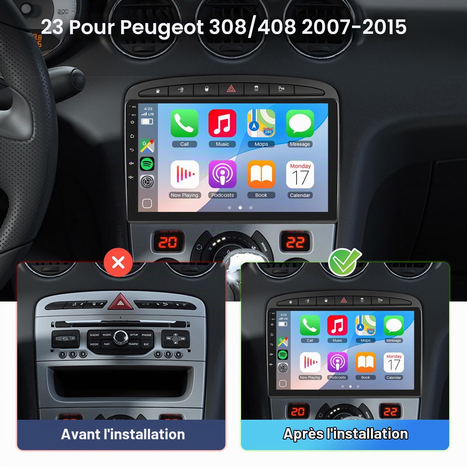 podofo-android-car-radio-9-pouces-peugeot-308-autoradio-6-128g image 2