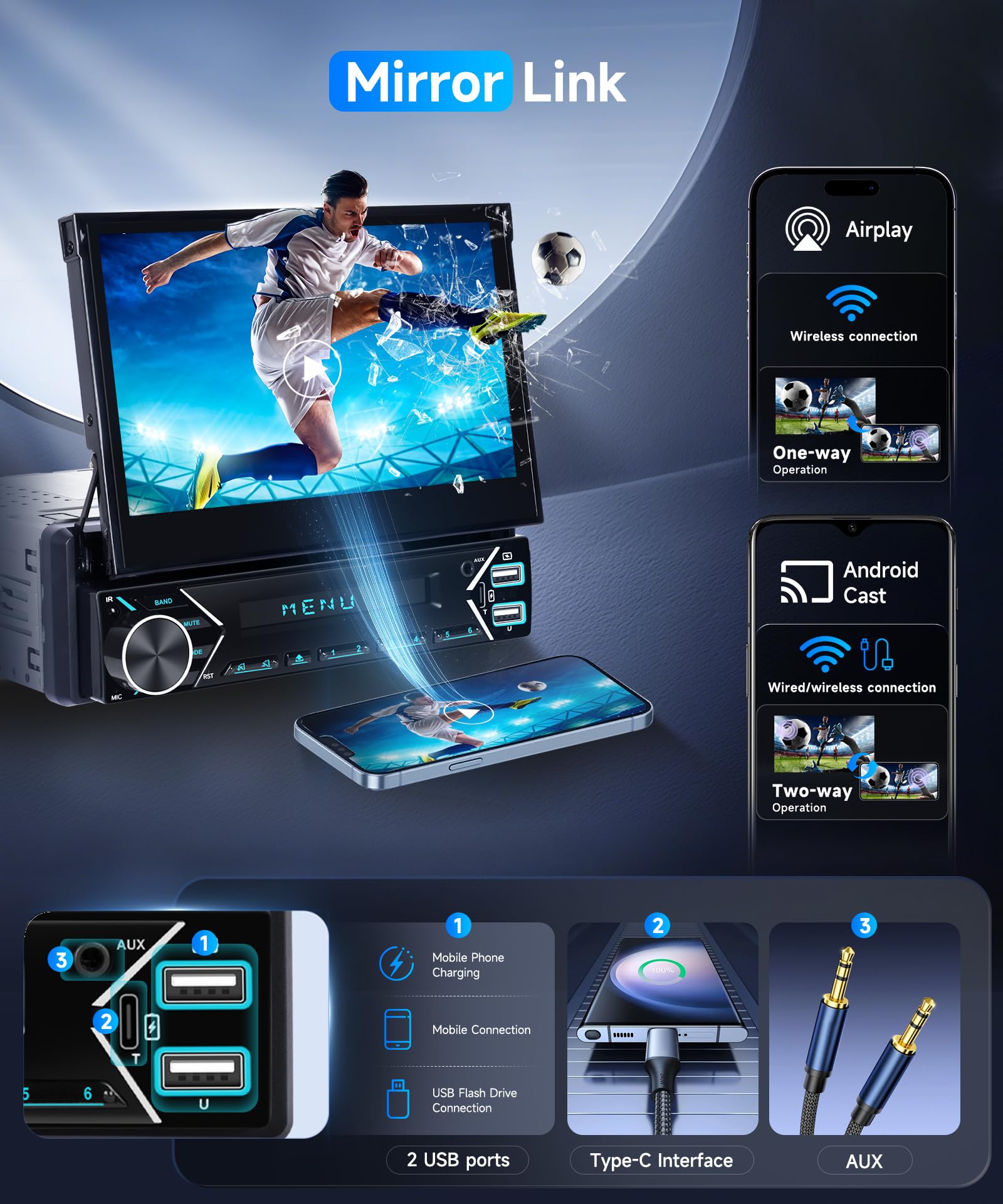 vechtel-autoradio-1-din-7-autoradio-cran-r-tractable-carplay image 3