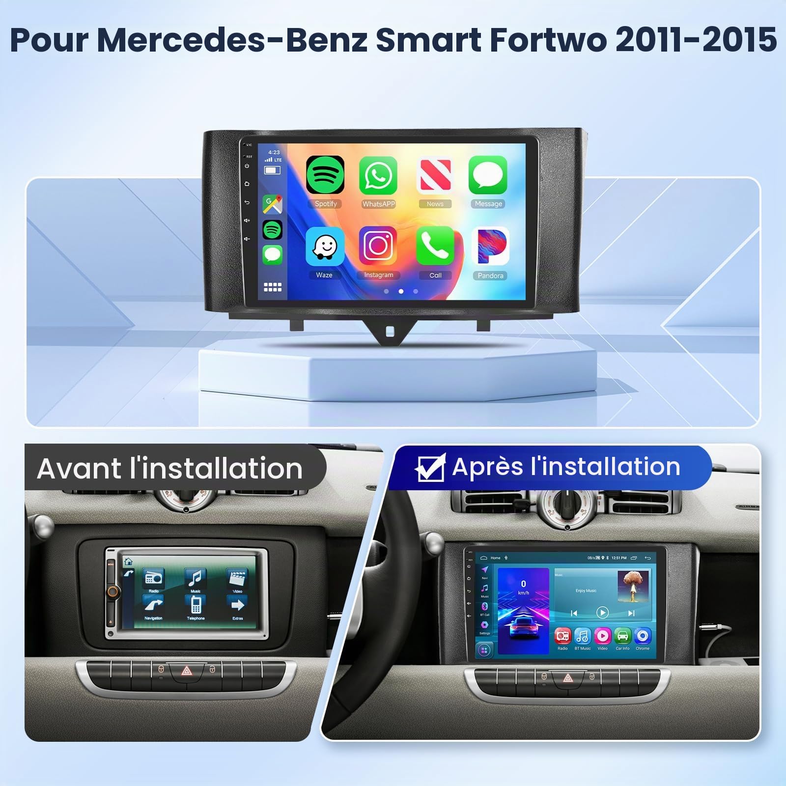 podofo-android-car-radio-9-pouces-smart-fortwo-2-64gb image 2