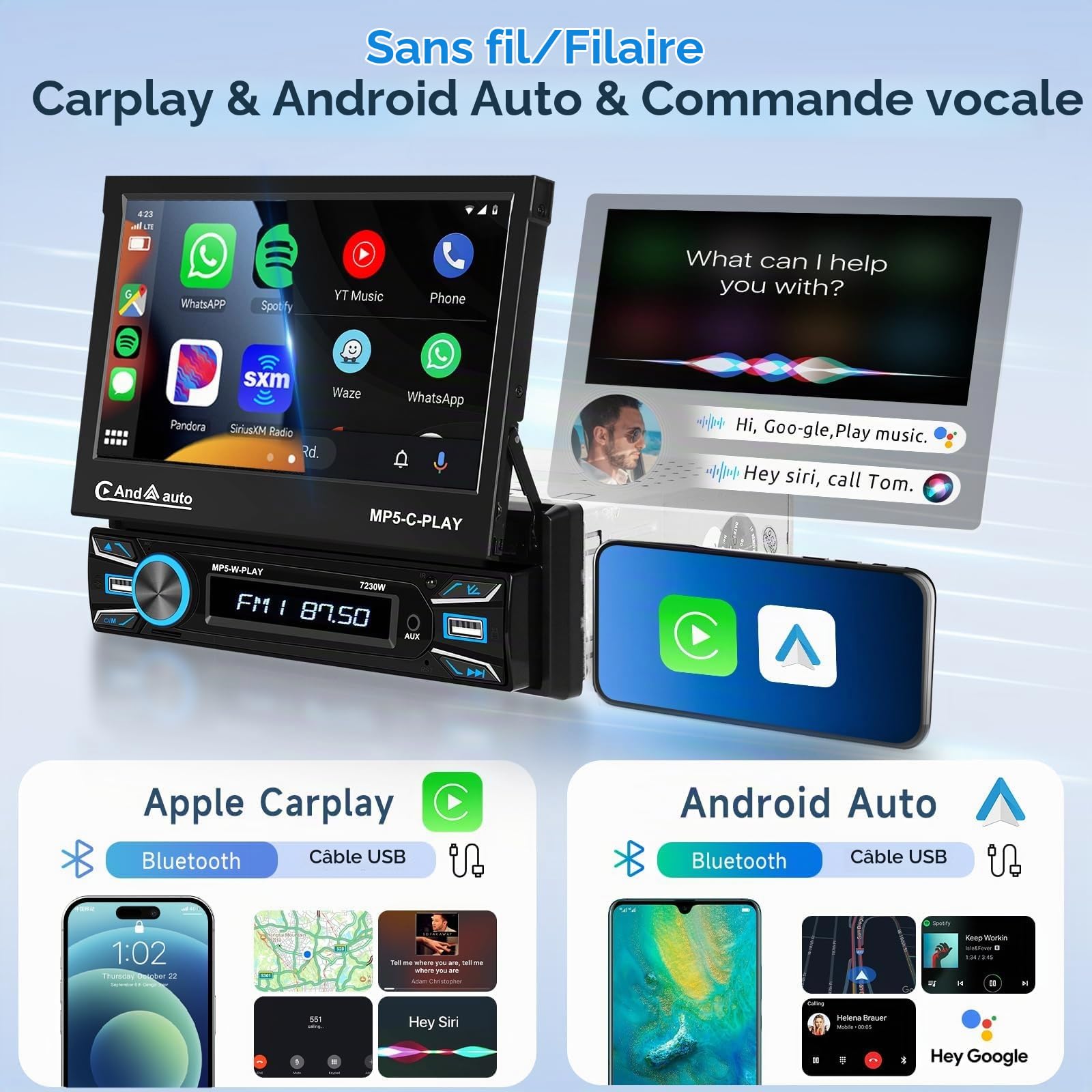 vechtel-autoradio-1-din-7-pouces-cran-lectrique-carplay-sans-fil image 2
