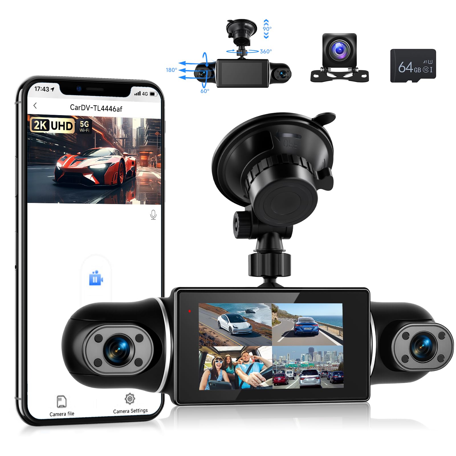 vechtel-dashcam-2k-wifi-cran-3-pouces-64go-inclus image 1
