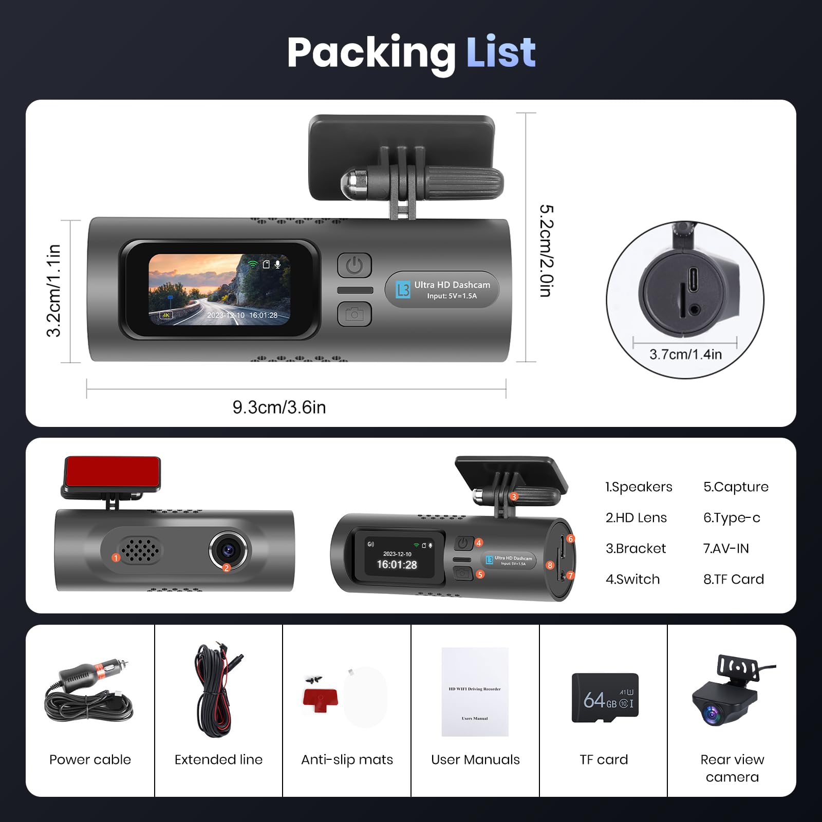 podofo-car-dvr-dash-cam-4k-cam-ra-voiture-avant-arri-re-64g image 7