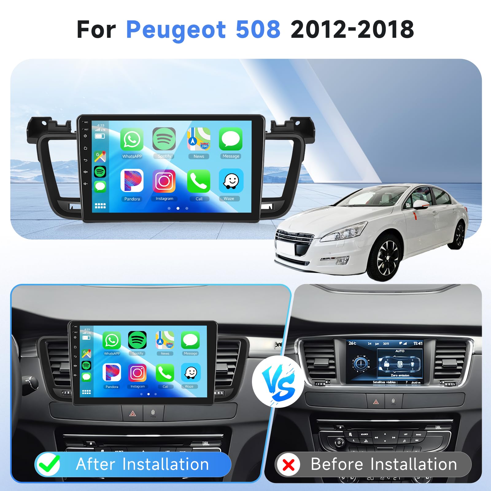podofo-android-car-radio-autoradio-9-pouces-peugeot-508-carplay-sans-fil image 2