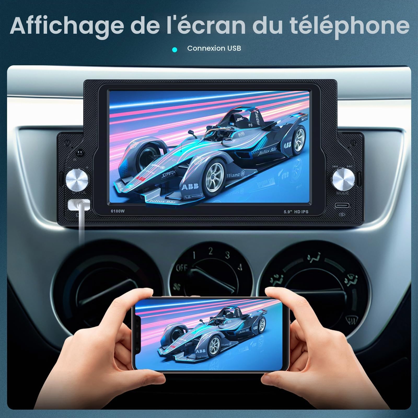 vechtel-autoradio-1-din-autoradio-tactile-5-9-pouces-carplay-bluetooth image 3