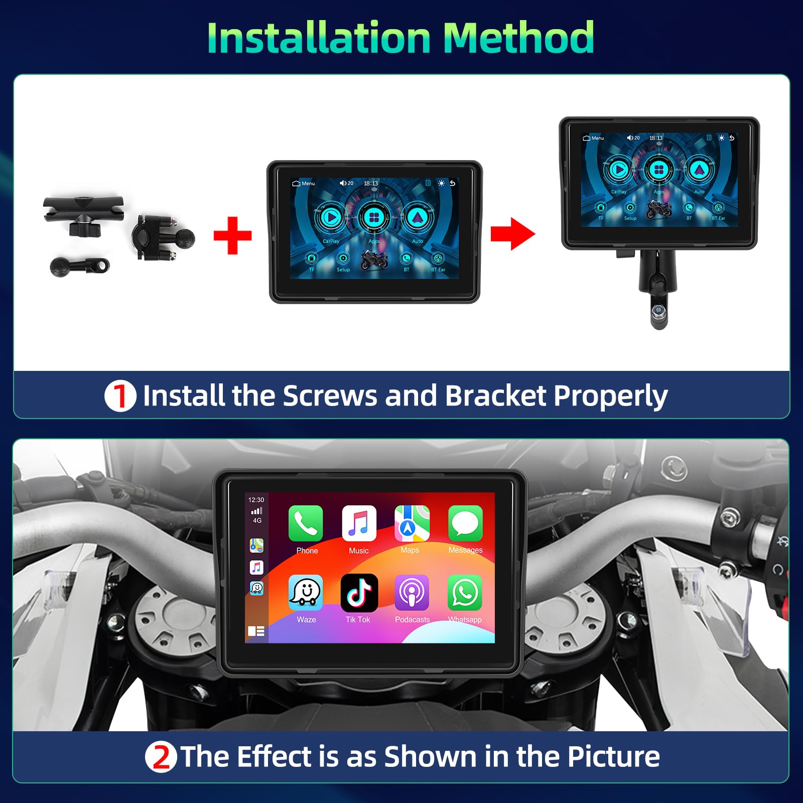 podofo-motorcycle-carplay-screen-moto-cran-5-pouces-ip67 image 7