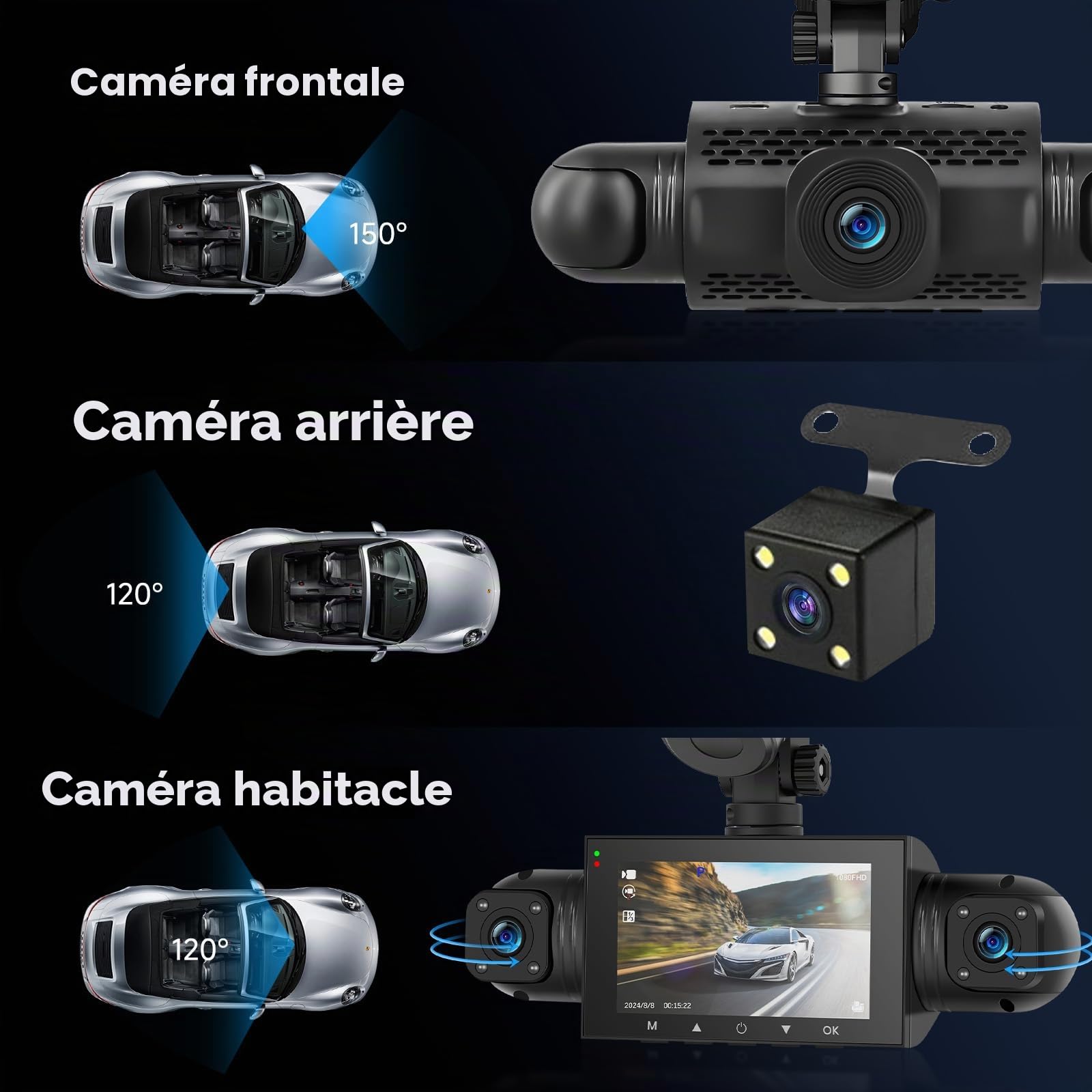podofo-car-dvr-dash-cam-360-4-canaux-1080p-cran-3 image 2