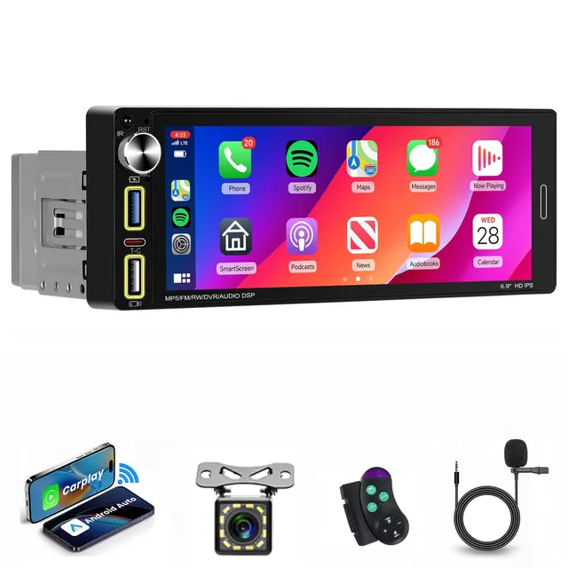 vechtel-autoradio-1-din-6-9-tactile-carplay-sans-fil-cam-ra image 1