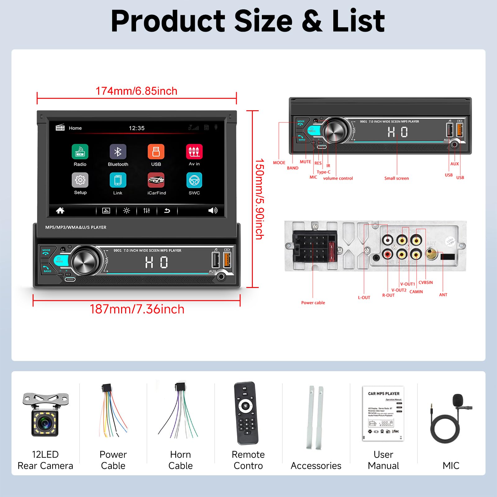 vechtel-autoradio-1-din-7-pouces-rabattable-bluetooth-mirrorlink image 7