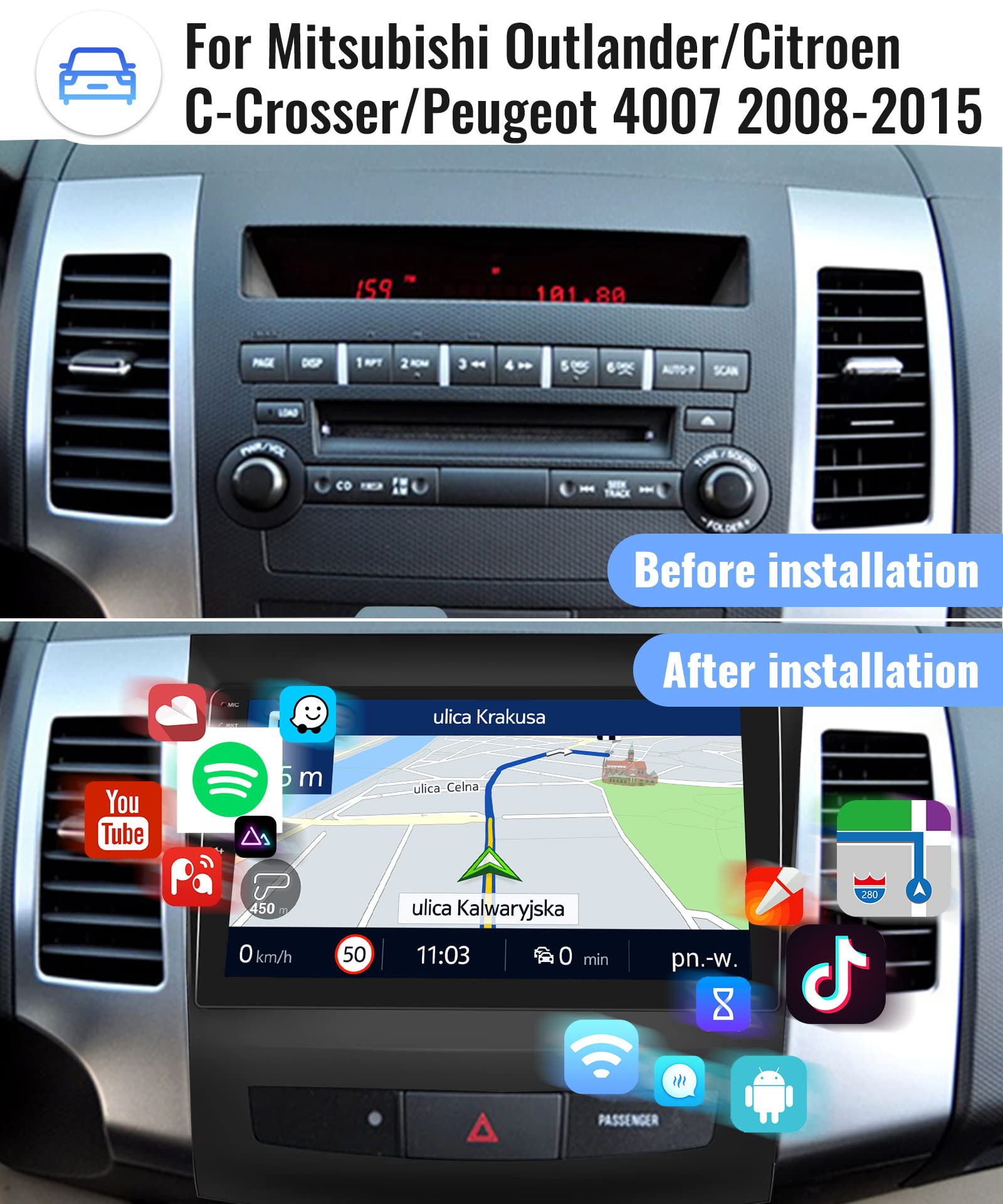 podofo-android-car-radio-autoradio-9-pouces-outlander-4007-c-crosser image 2