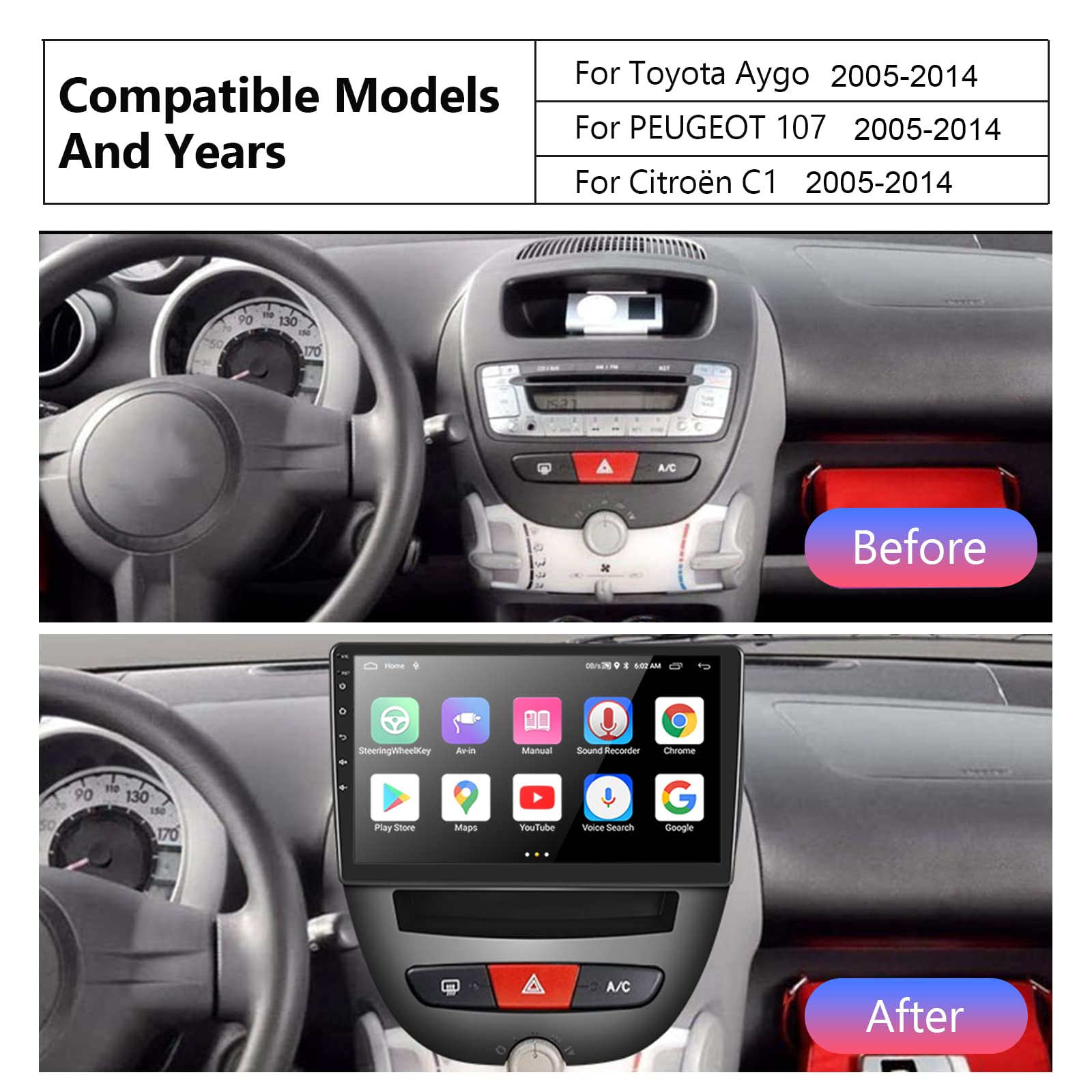 podofo-android-car-radio-10-pouces-aygo-107-c1-1-32-go image 2