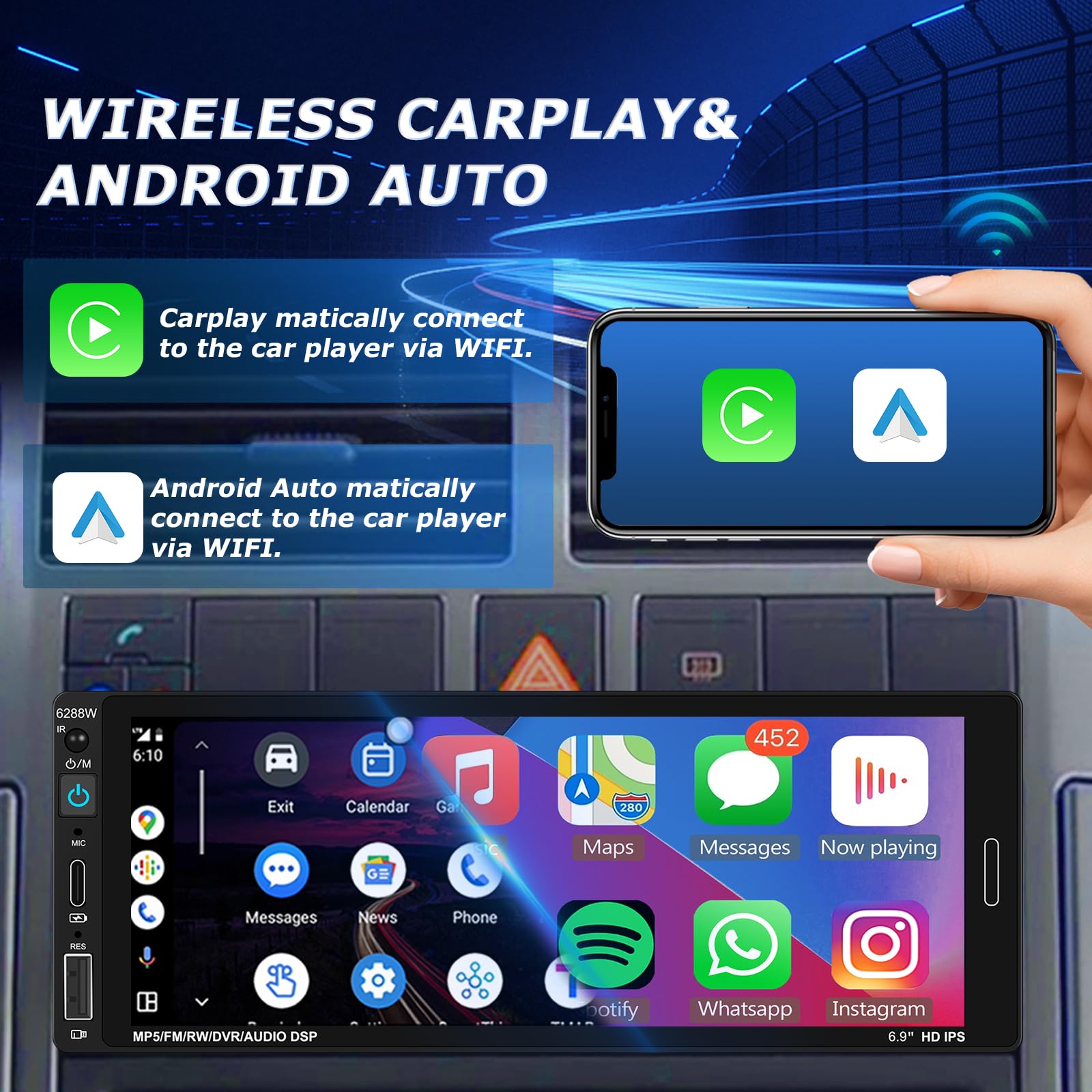podofo-android-car-radio-1-din-6-86-carplay-cam-ra-recul image 2