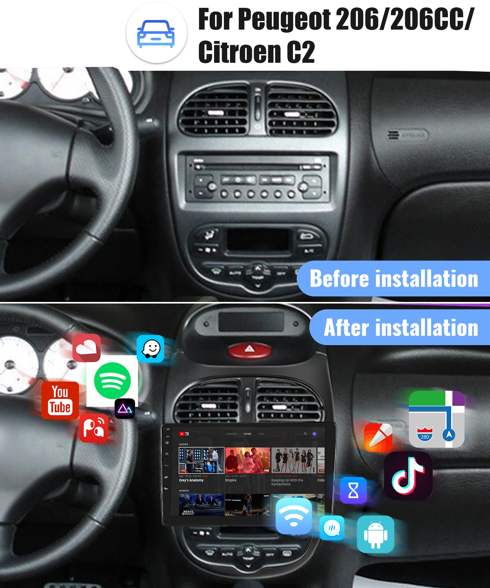 podofo-android-car-radio-peugeot-206-9-pouces-autoradio-gps-wifi image 2