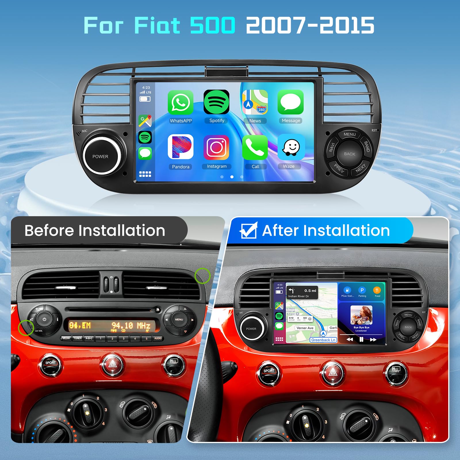 podofo-android-car-radio-autoradio-fiat-500-7-2-64g-carplay image 2