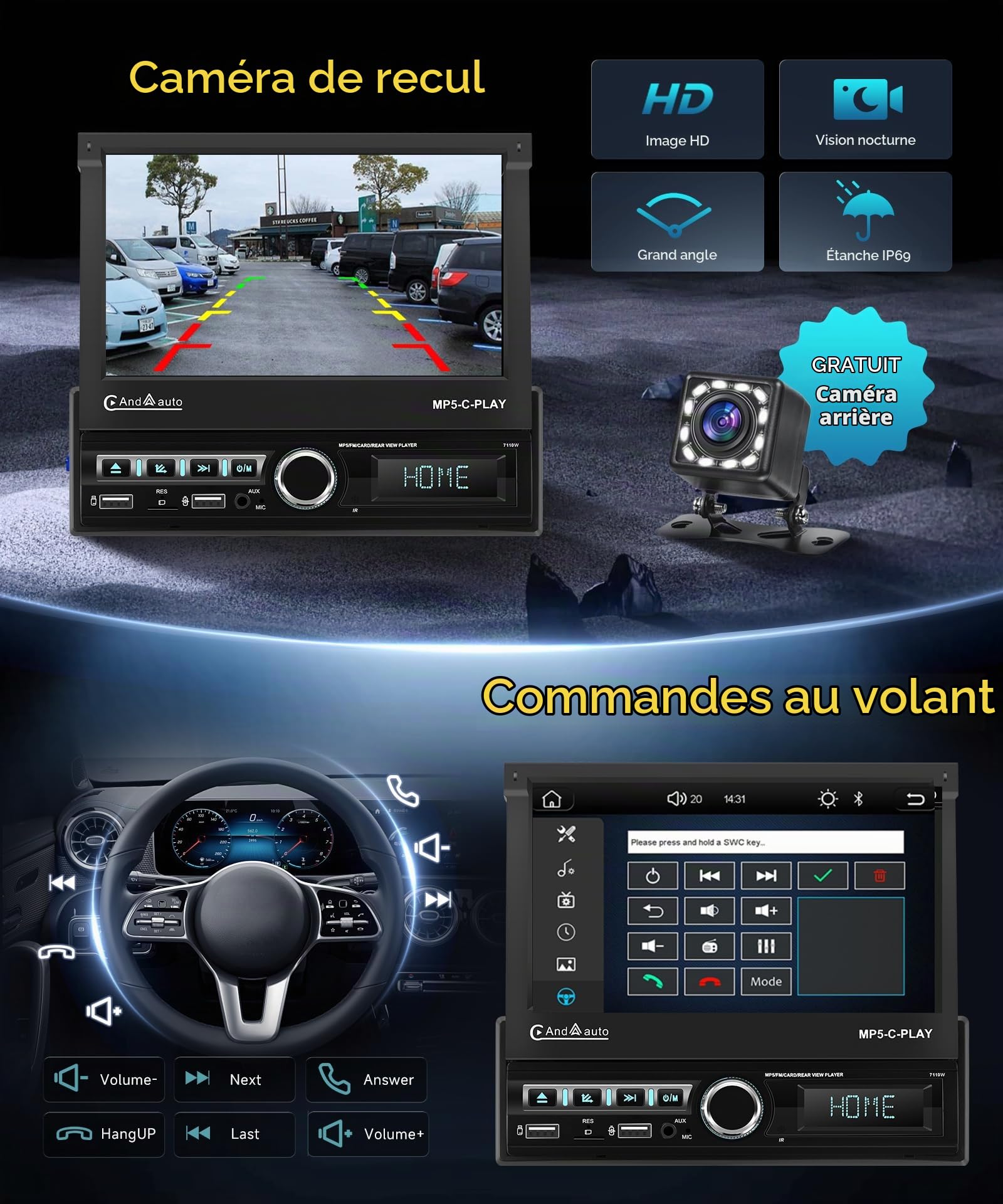 vechtel-autoradio-1-din-7-pouces-carplay-autoradio-cran-r-tractable image 5