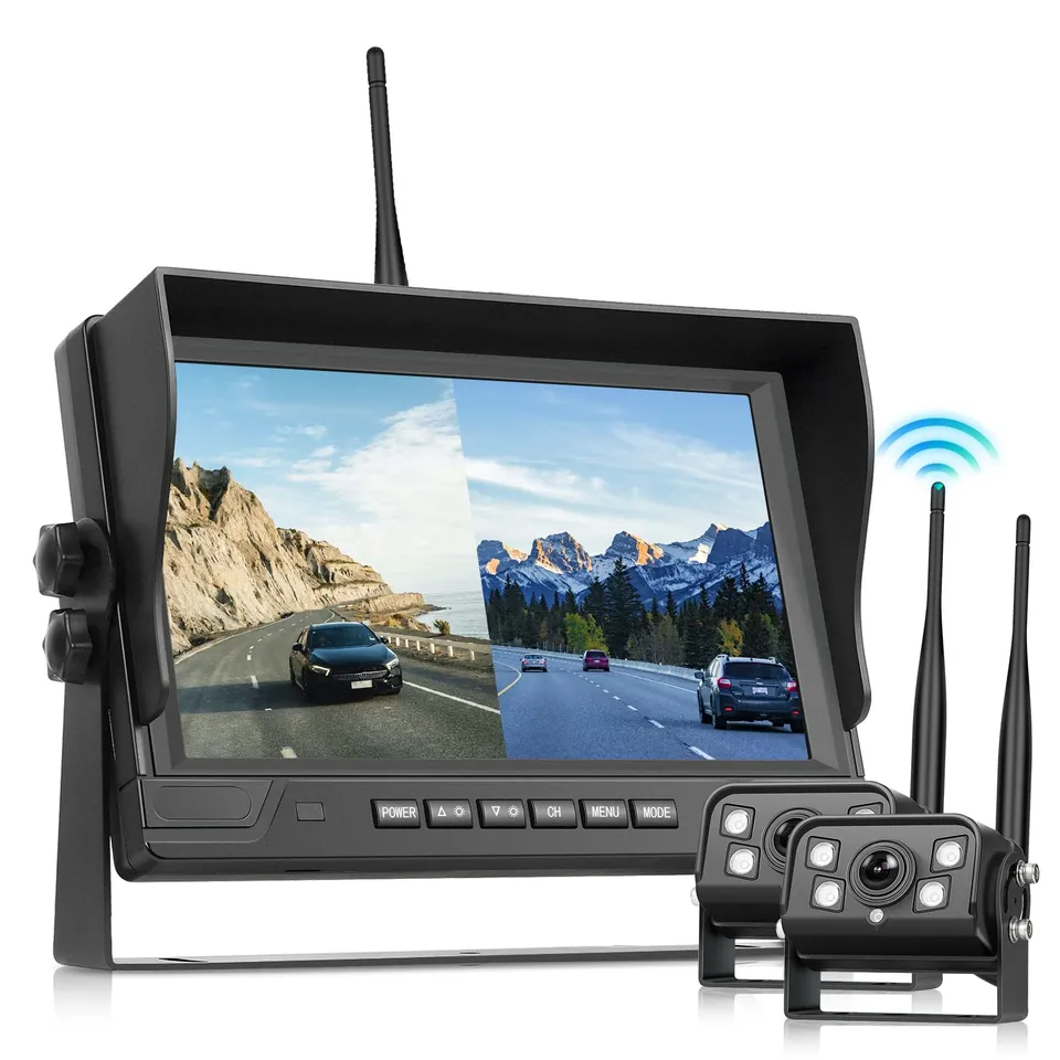 podofo-car-reversing-aid-9-pouces-2-cam-ras-sans-fil-ip68 image 1