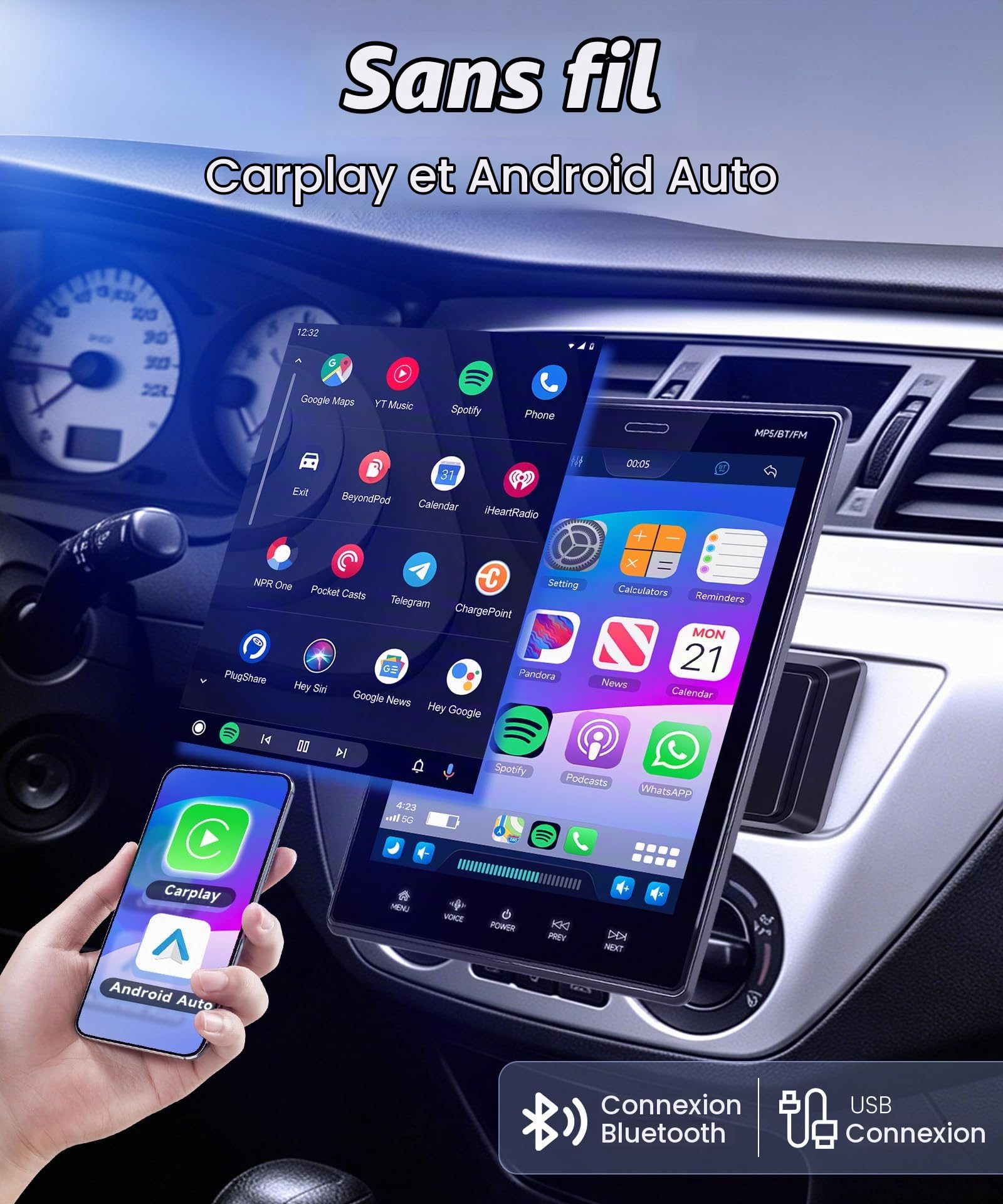 vechtel-autoradio-1-din-9-5-pouces-carplay-sans-fil image 2