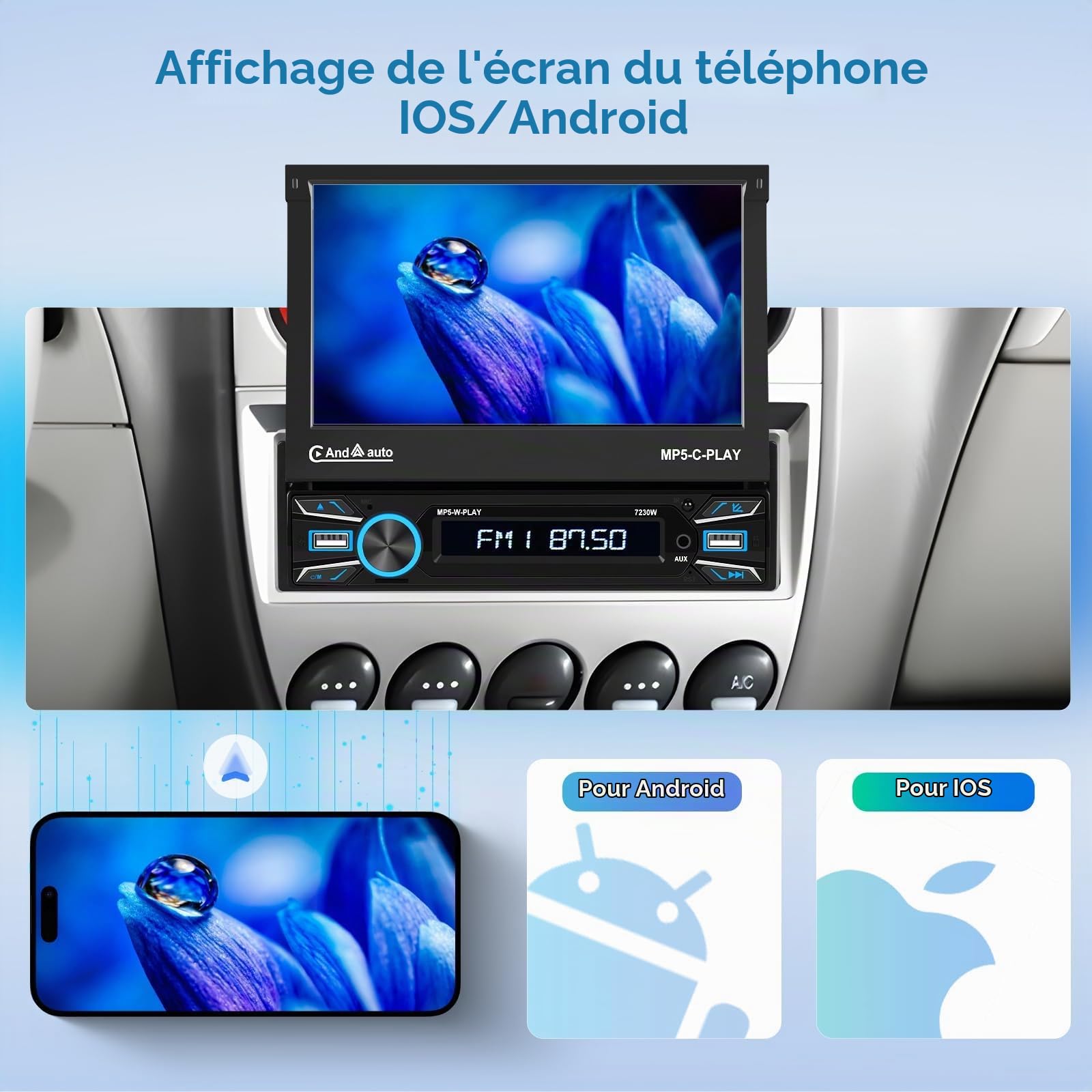 vechtel-autoradio-1-din-7-pouces-cran-lectrique-carplay-sans-fil image 3