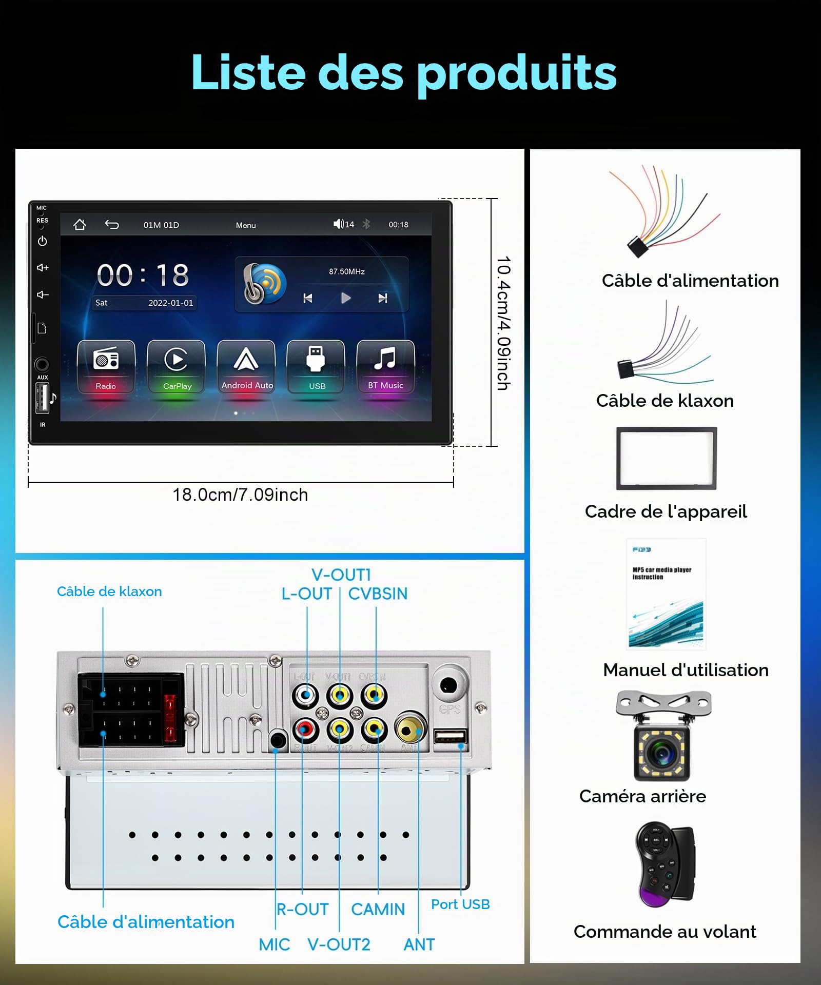 vechtel-autoradio-1-din-7-ips-carplay-sans-fil-cam-ra image 6