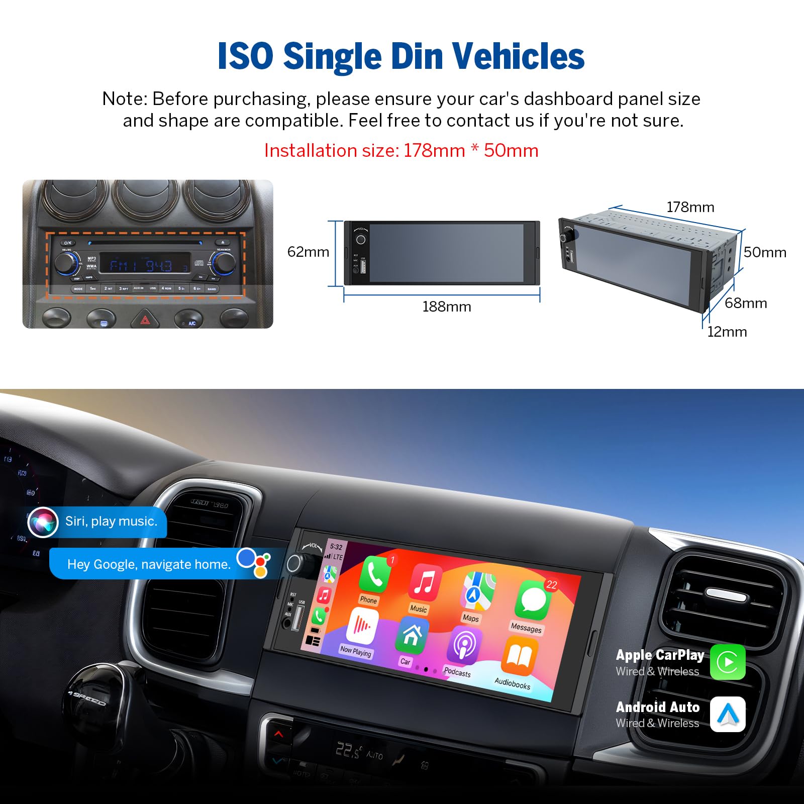 eonon-1-din-car-stereo-autoradio-1-din-6-36-pouces-carplay-x3u image 2