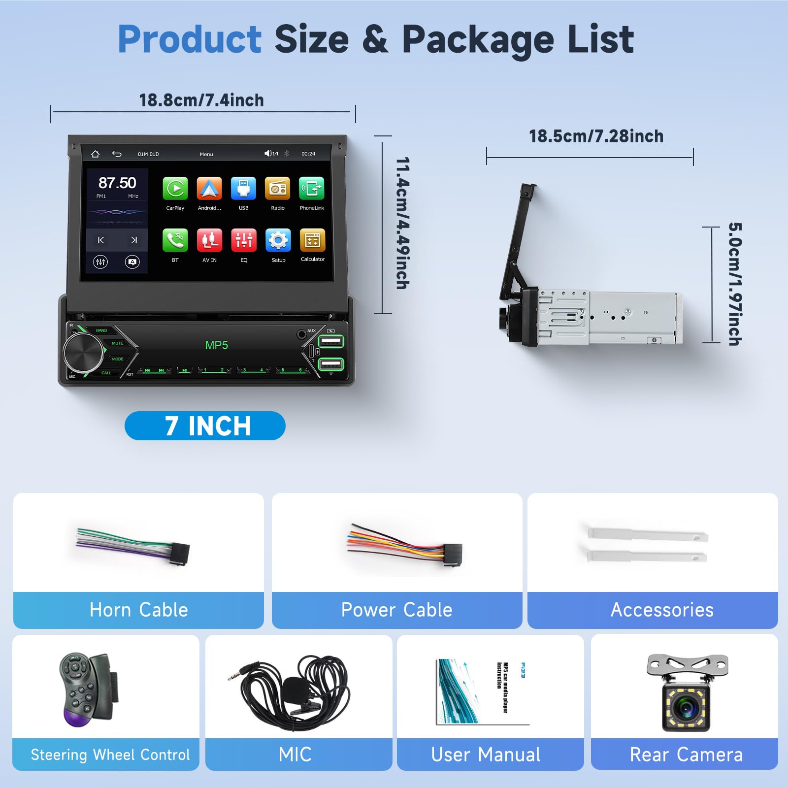 podofo-android-car-radio-autoradio-1-din-7-r-tractable-cam-ra image 7