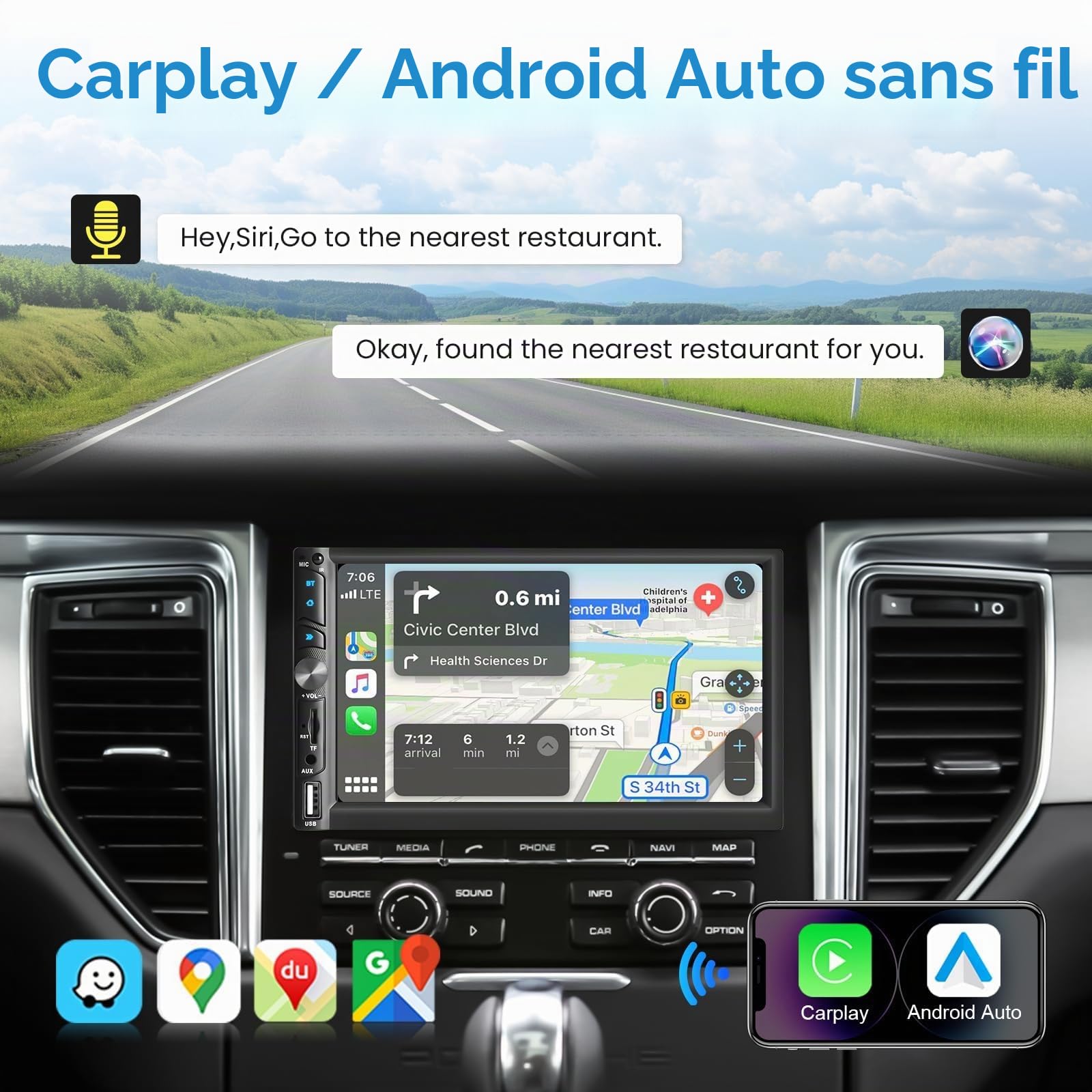 vechtel-autoradio-2-din-7-carplay-sans-fil-avec-cam-ra image 2