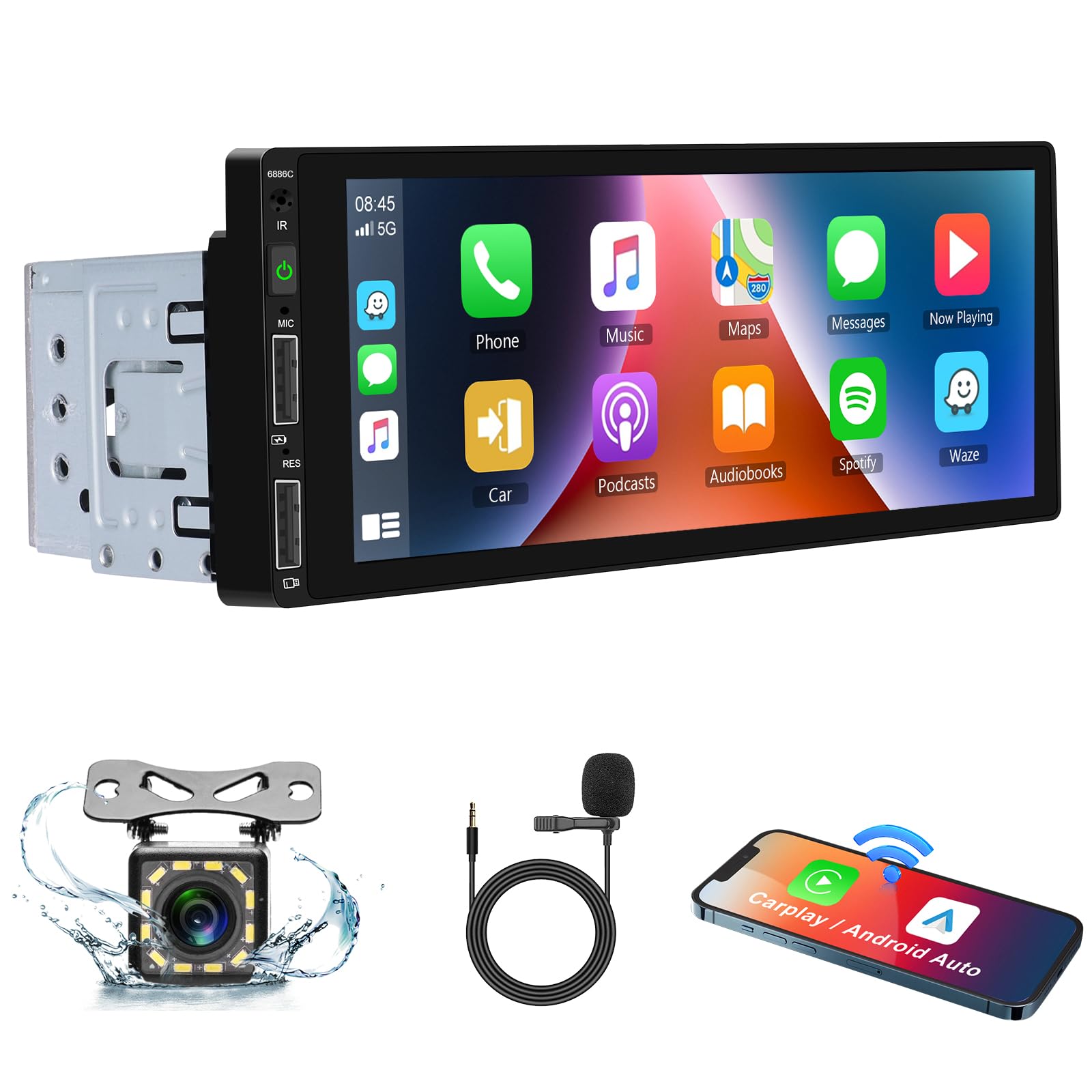 podofo-android-car-radio-1-din-6-86-autoradio-carplay-eq image 1