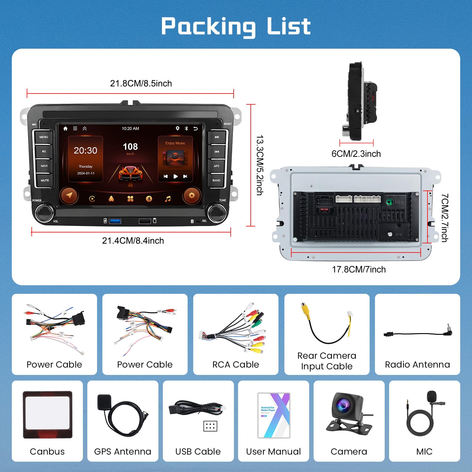 podofo-android-car-radio-autoradio-7-vw-golf-passat-2-64g-cam image 7