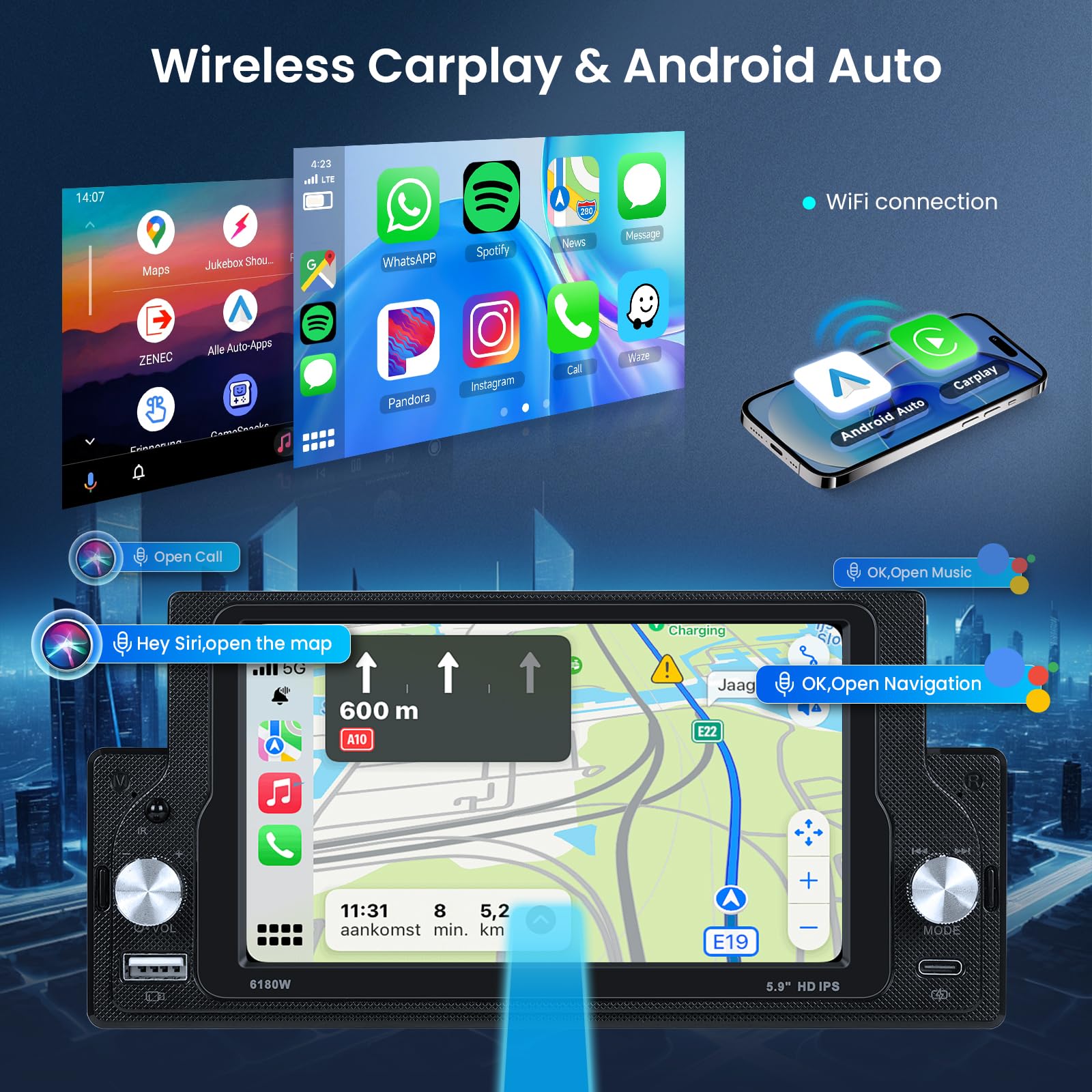 vechtel-autoradio-1-din-5-9-pouces-carplay-sans-fil-cam-ra image 2
