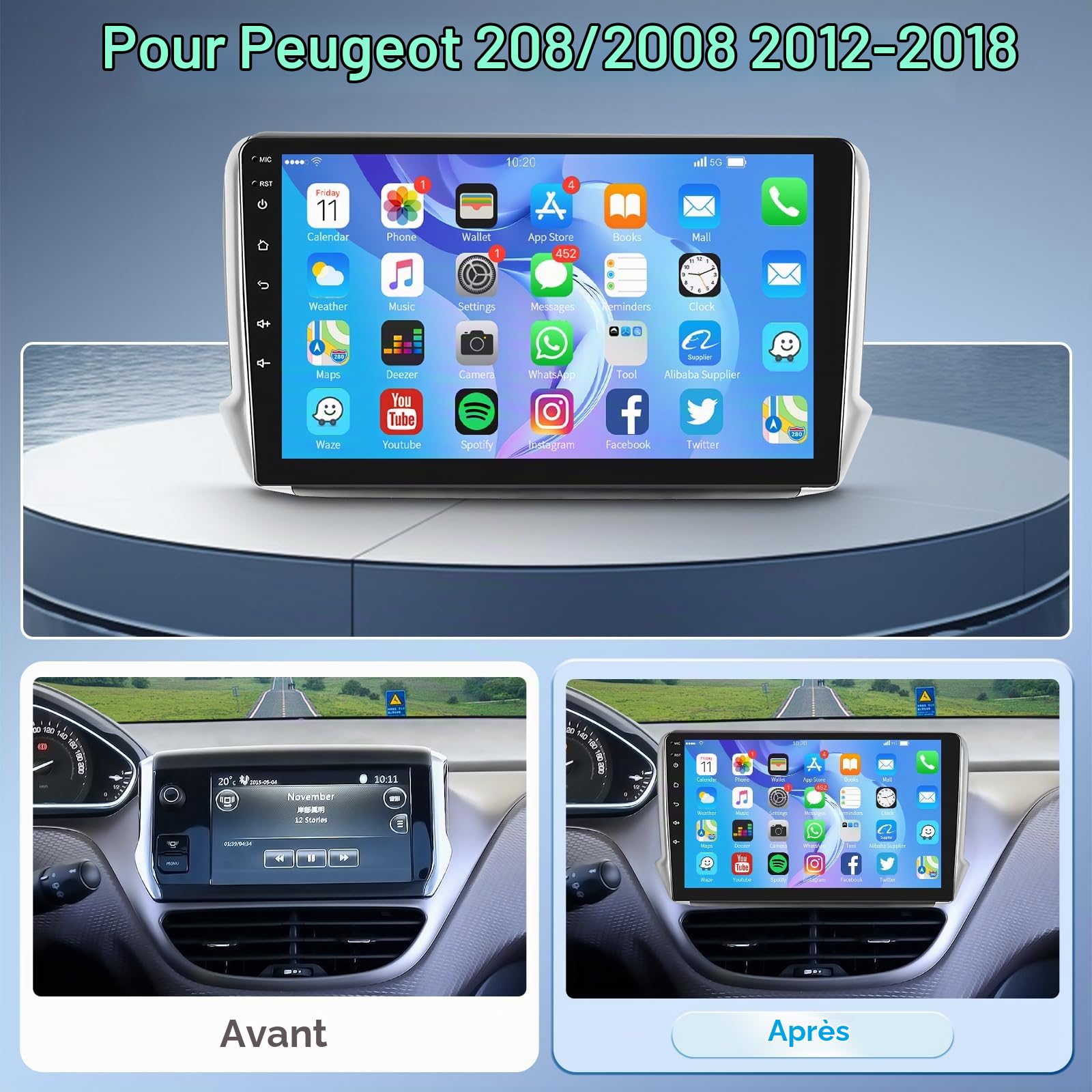 podofo-android-car-radio-10-peugeot-208-2008-autoradio-gps-wifi image 2