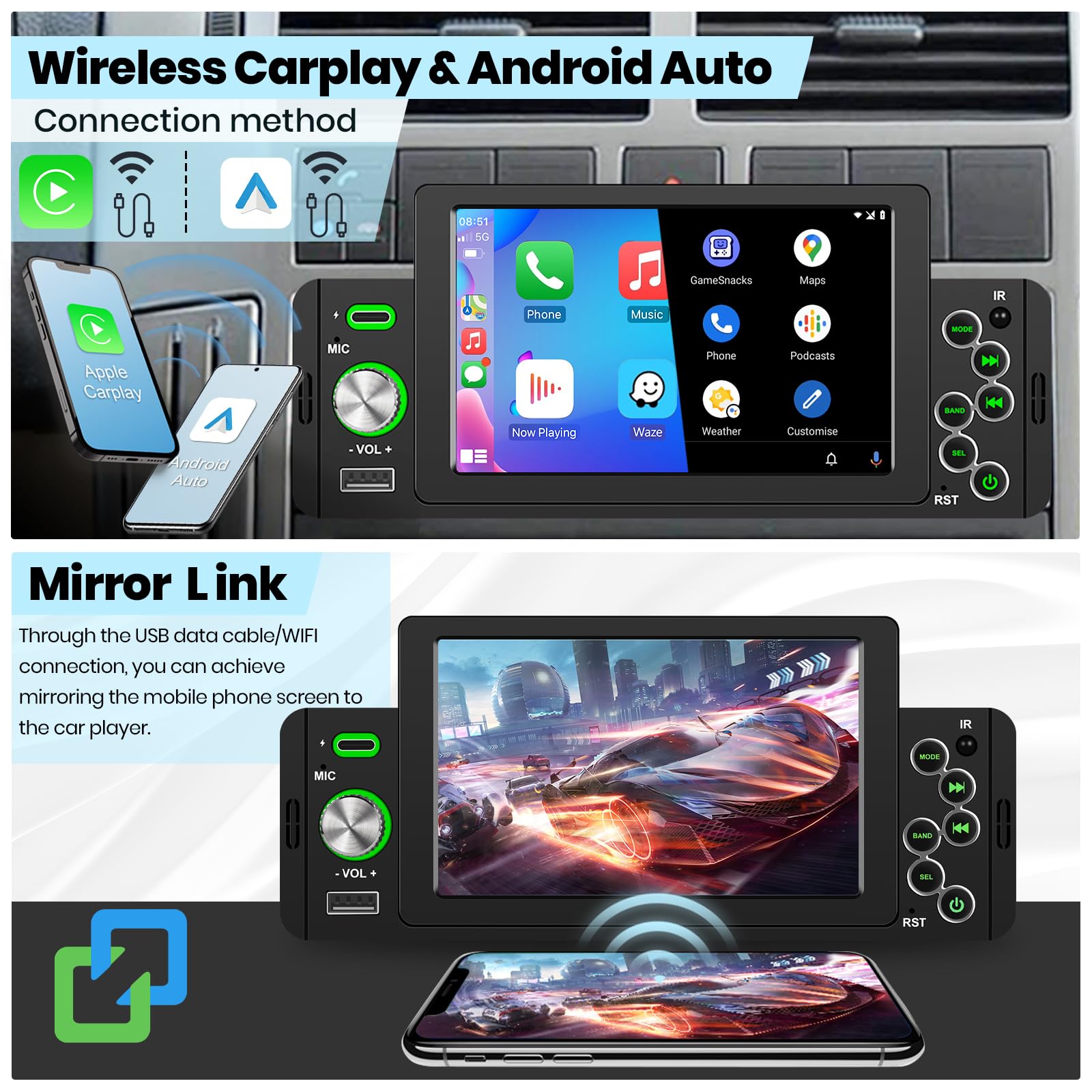 podofo-android-car-radio-1-din-autoradio-5-pouces-carplay image 2