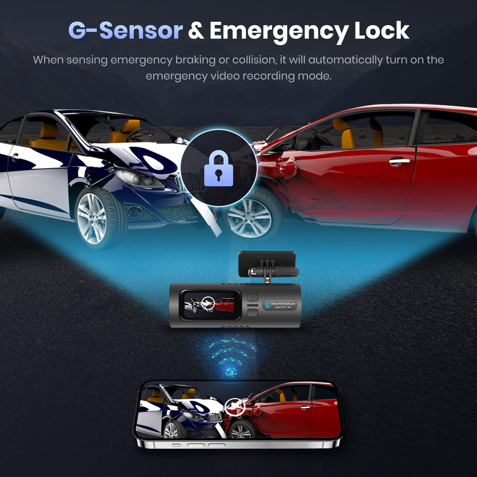 podofo-car-dvr-dash-cam-4k-cam-ra-voiture-avant-arri-re-64g image 3