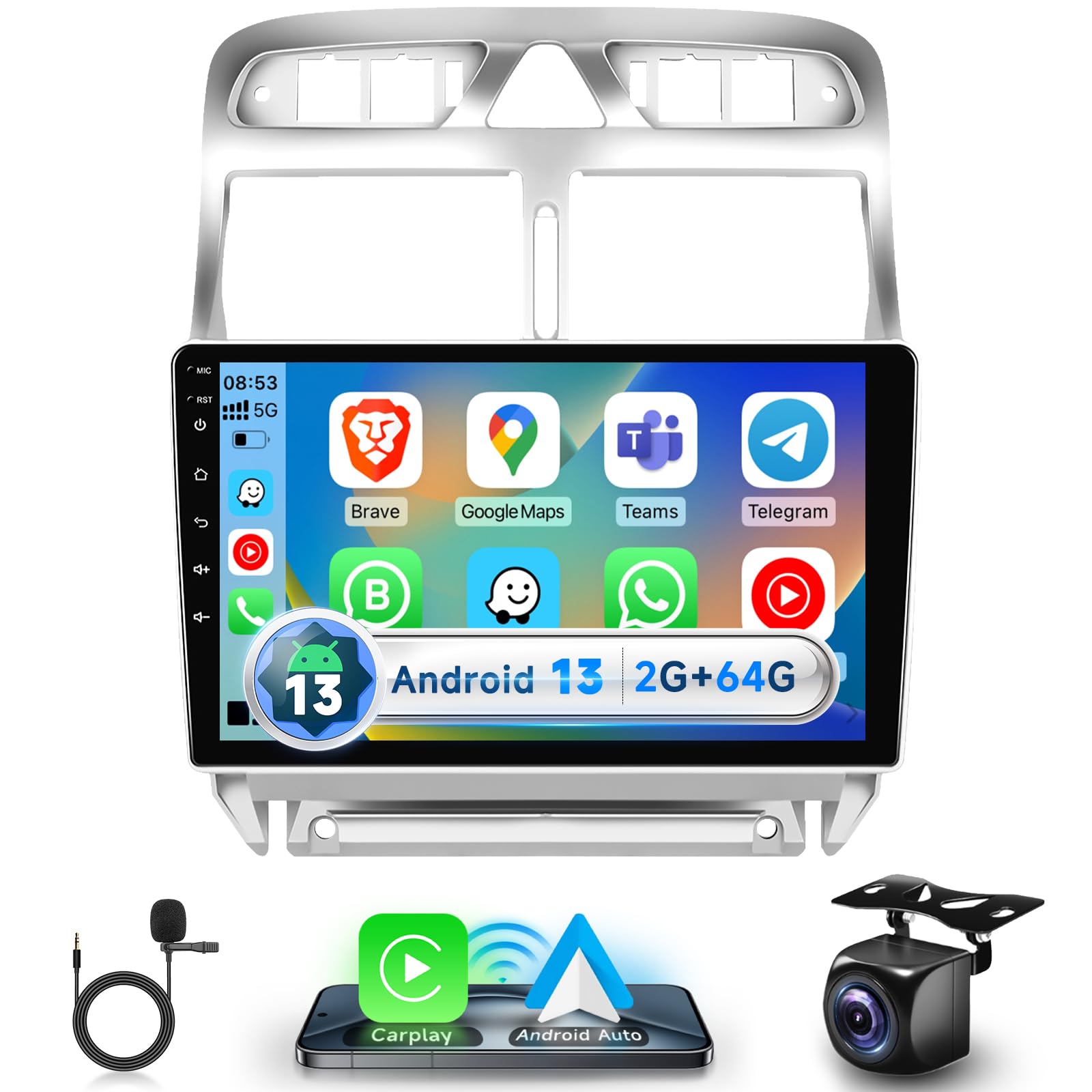 podofo-android-car-radio-9-peugeot-307-2-64-go-carplay image 1