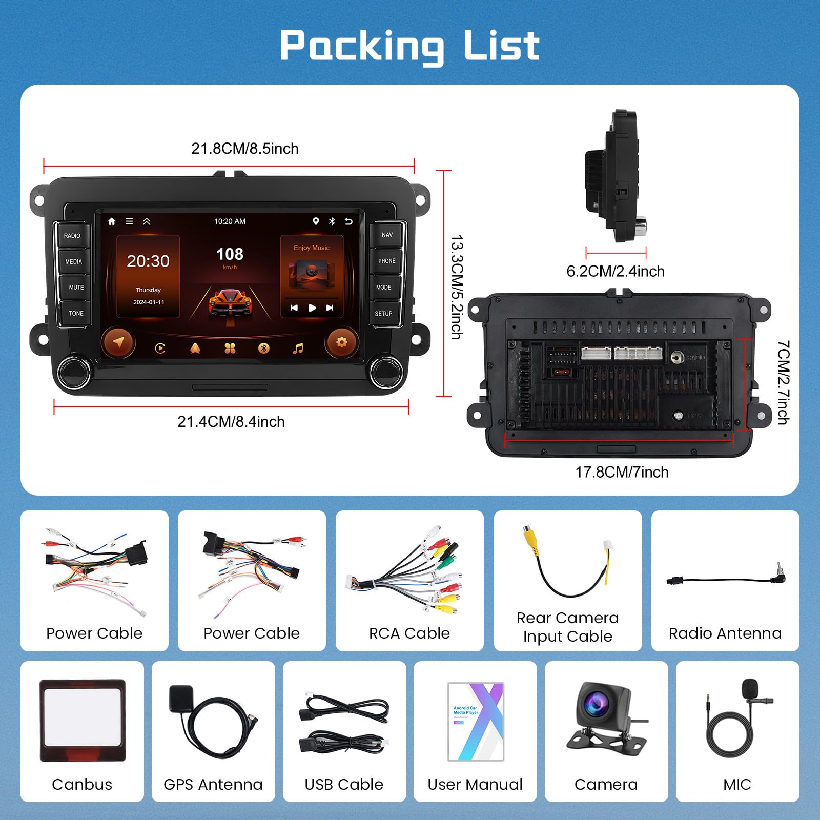 podofo-android-car-radio-autoradio-7-vw-cam-ra-recul-eq image 7