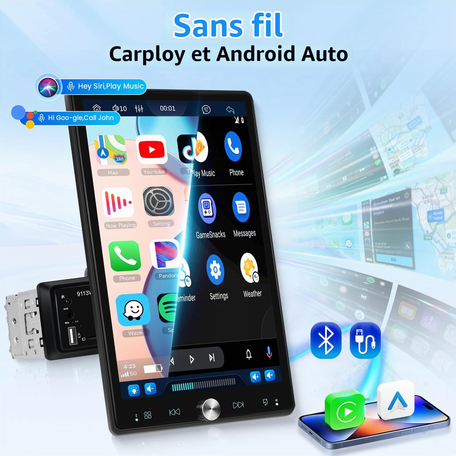 vechtel-autoradio-1-din-10-4-cran-rotatif-carplay-bluetooth image 3