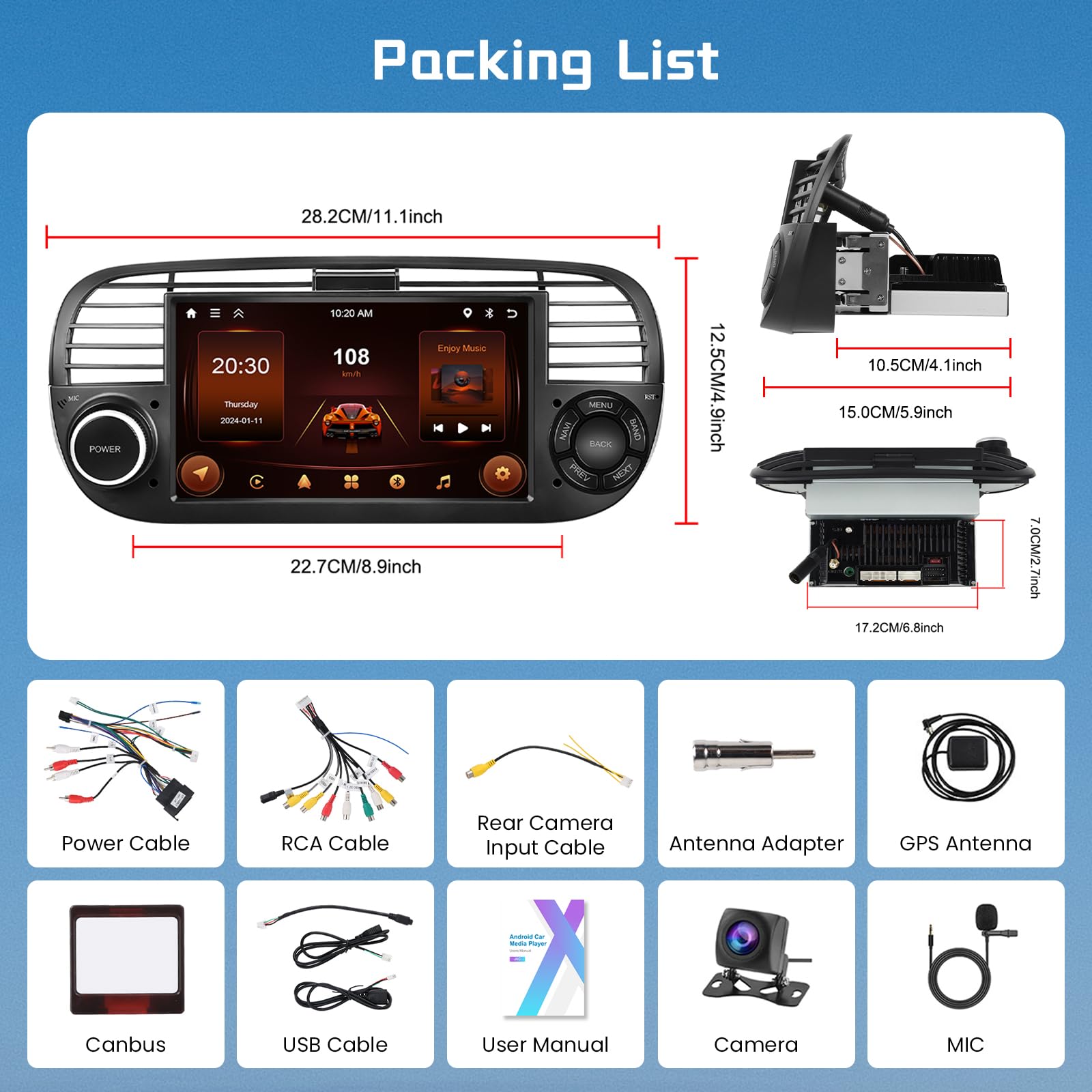 podofo-android-car-radio-autoradio-fiat-500-7-2-64g-carplay image 7