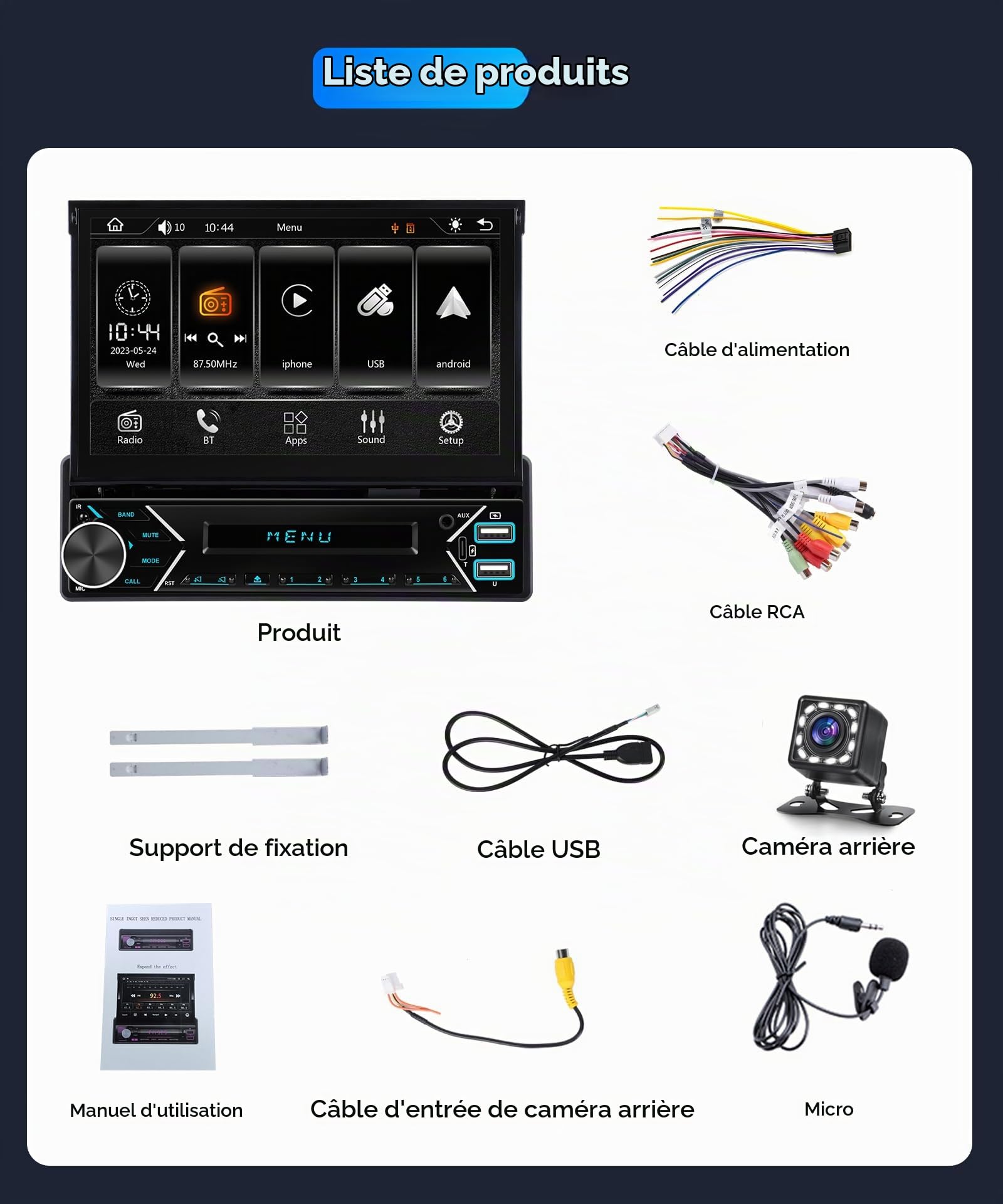 vechtel-autoradio-1-din-7-autoradio-cran-r-tractable-carplay image 7