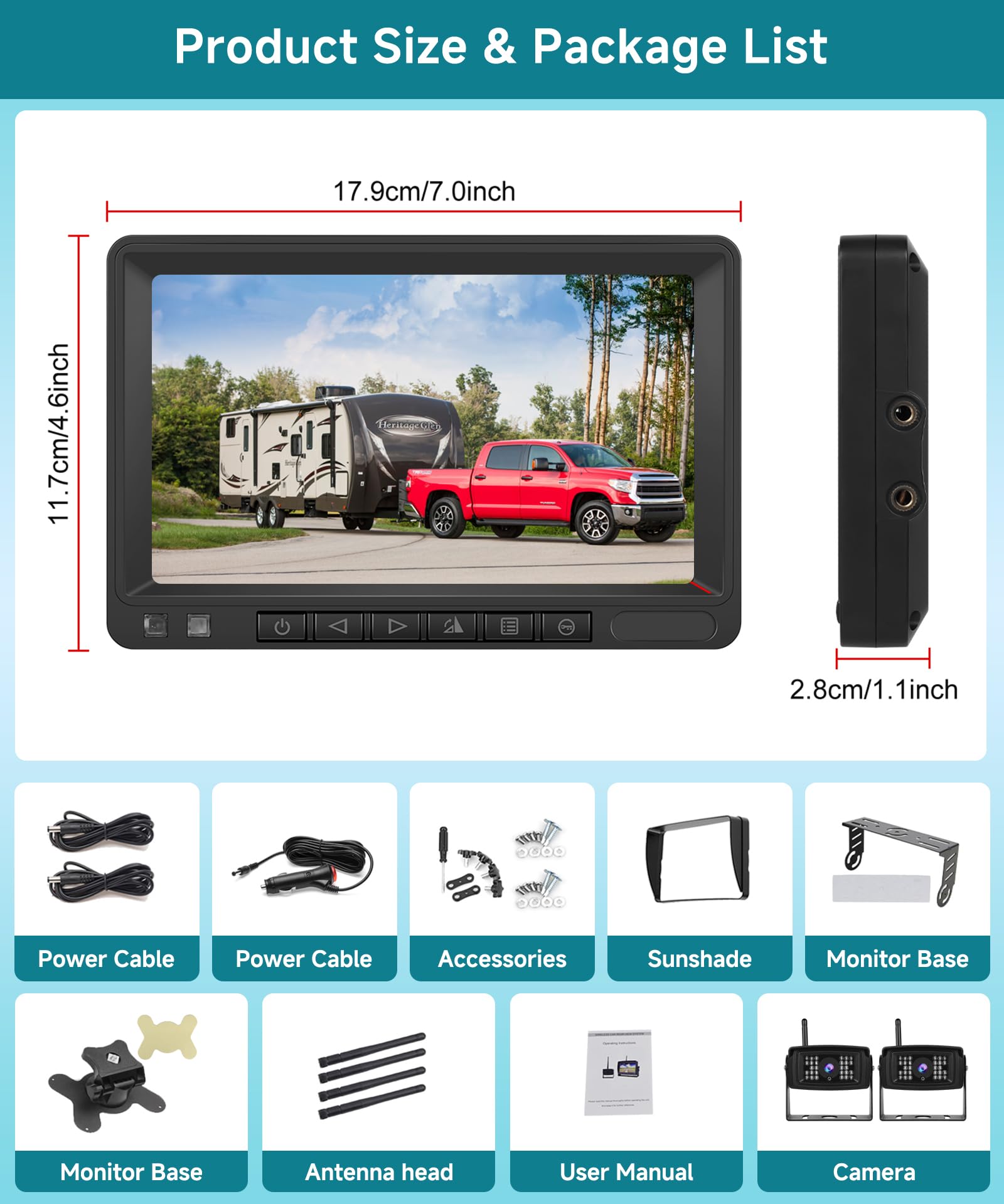podofo-kit-cam-ra-de-recul-sans-fil-7-pouces-2-cam-ras-ip69 image 7