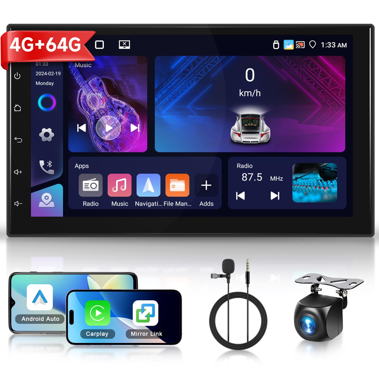 podofo-android-car-radio-autoradio-7-pouces-4-64-carplay-camera image 1