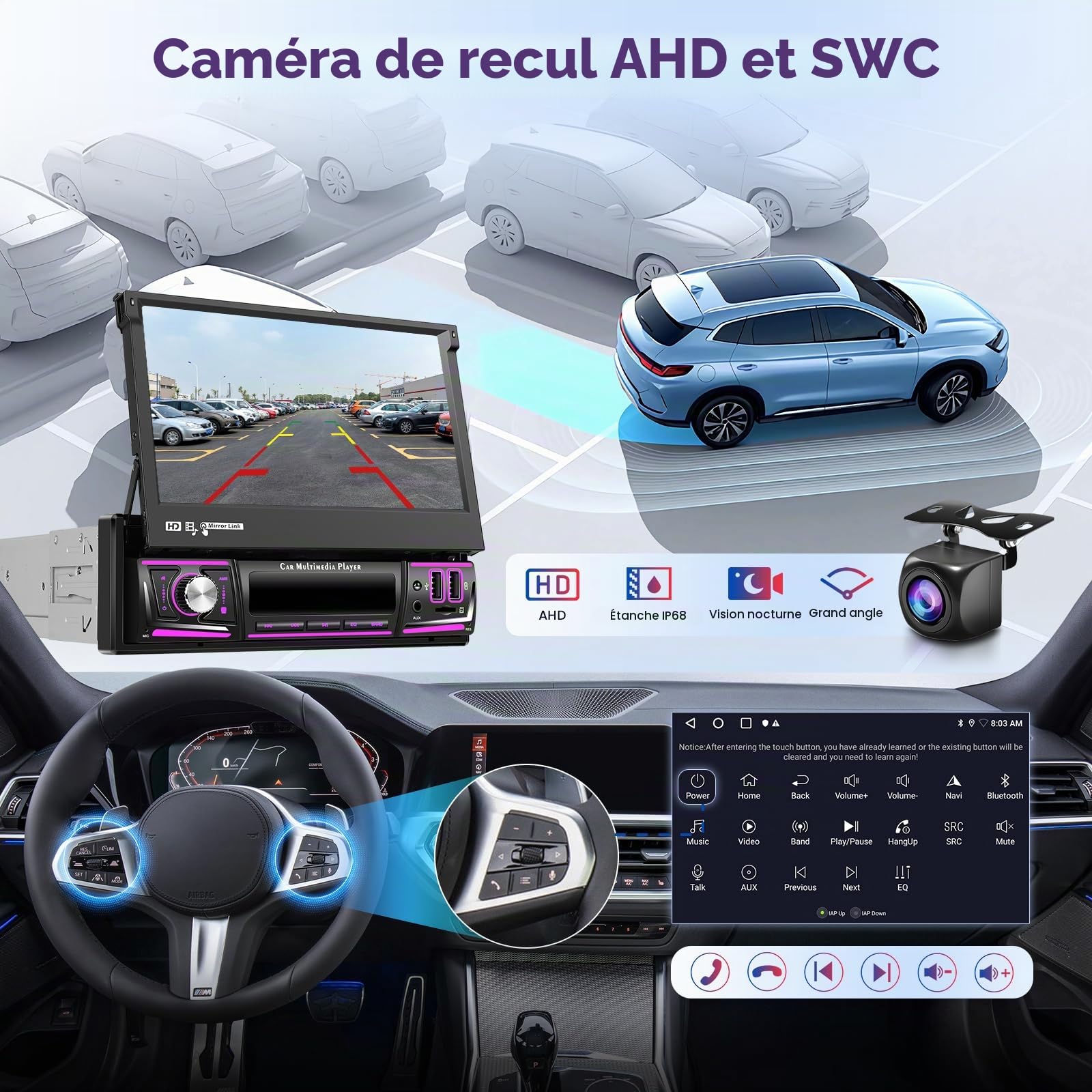 vechtel-autoradio-1-din-cran-7-pouces-android-15-2-64g-carplay image 6