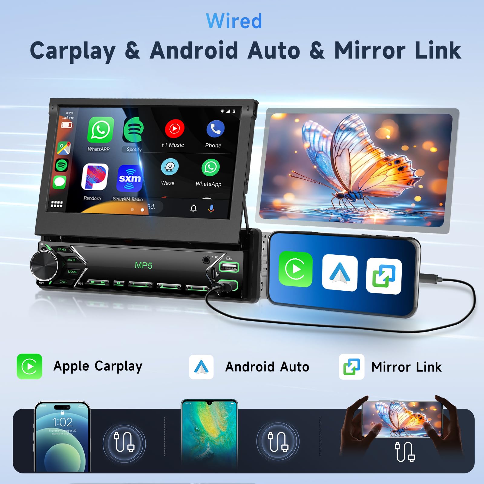 podofo-android-car-radio-autoradio-1-din-7-r-tractable-cam-ra image 2