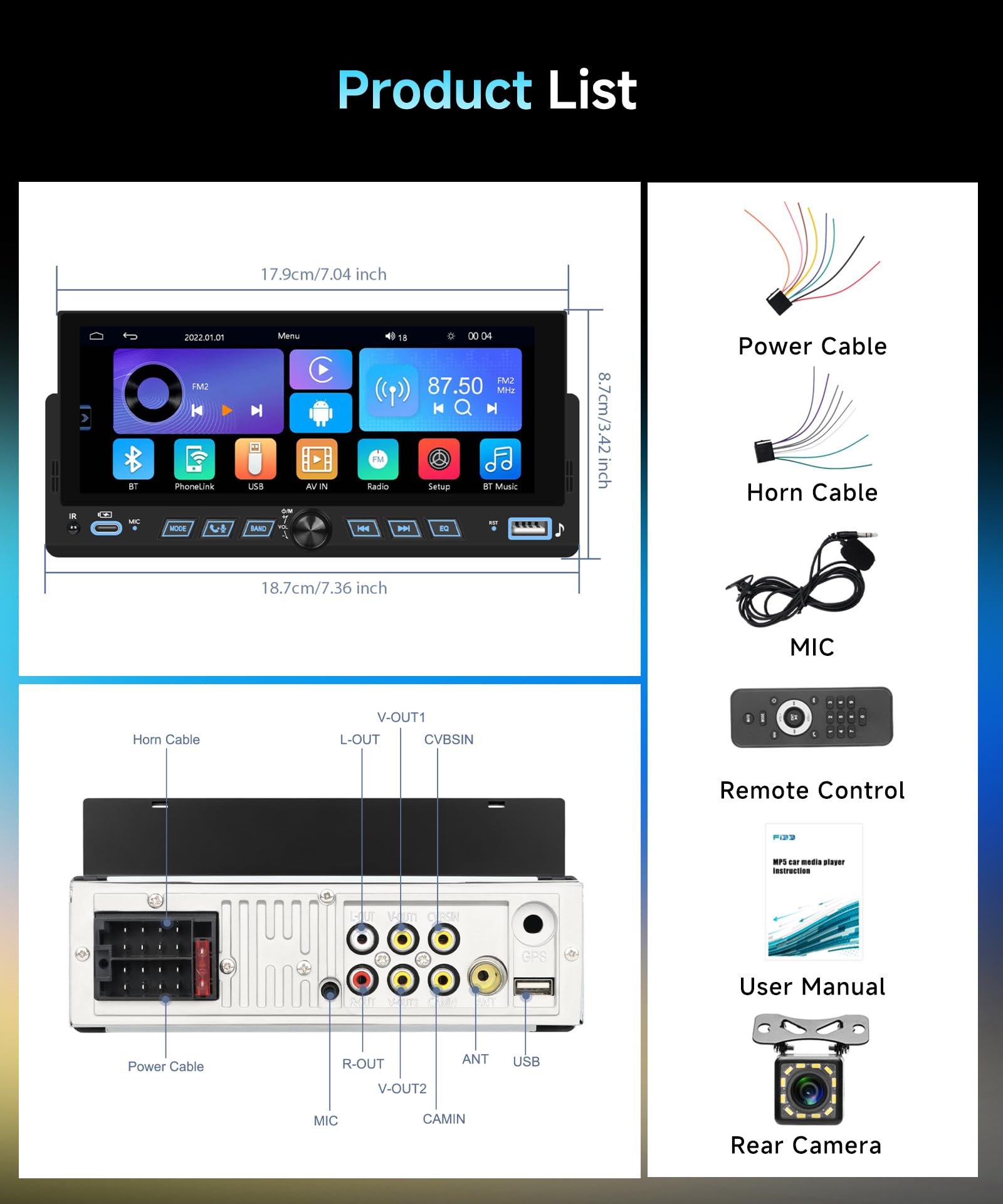 vechtel-autoradio-1-din-6-86-pouces-tactile-carplay-bluetooth-cam-ra image 6