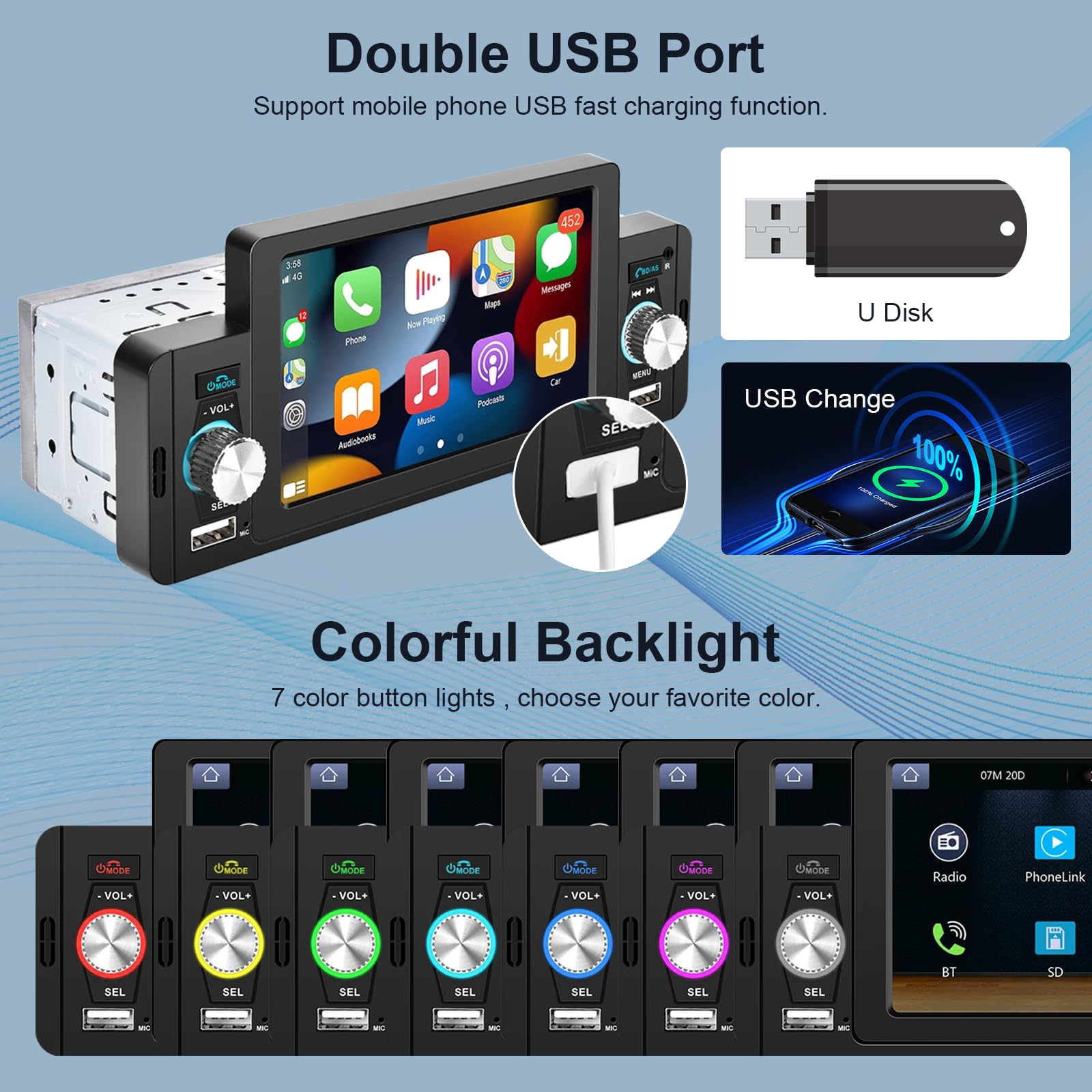podofo-android-car-radio-autoradio-1-din-5-carplay image 6