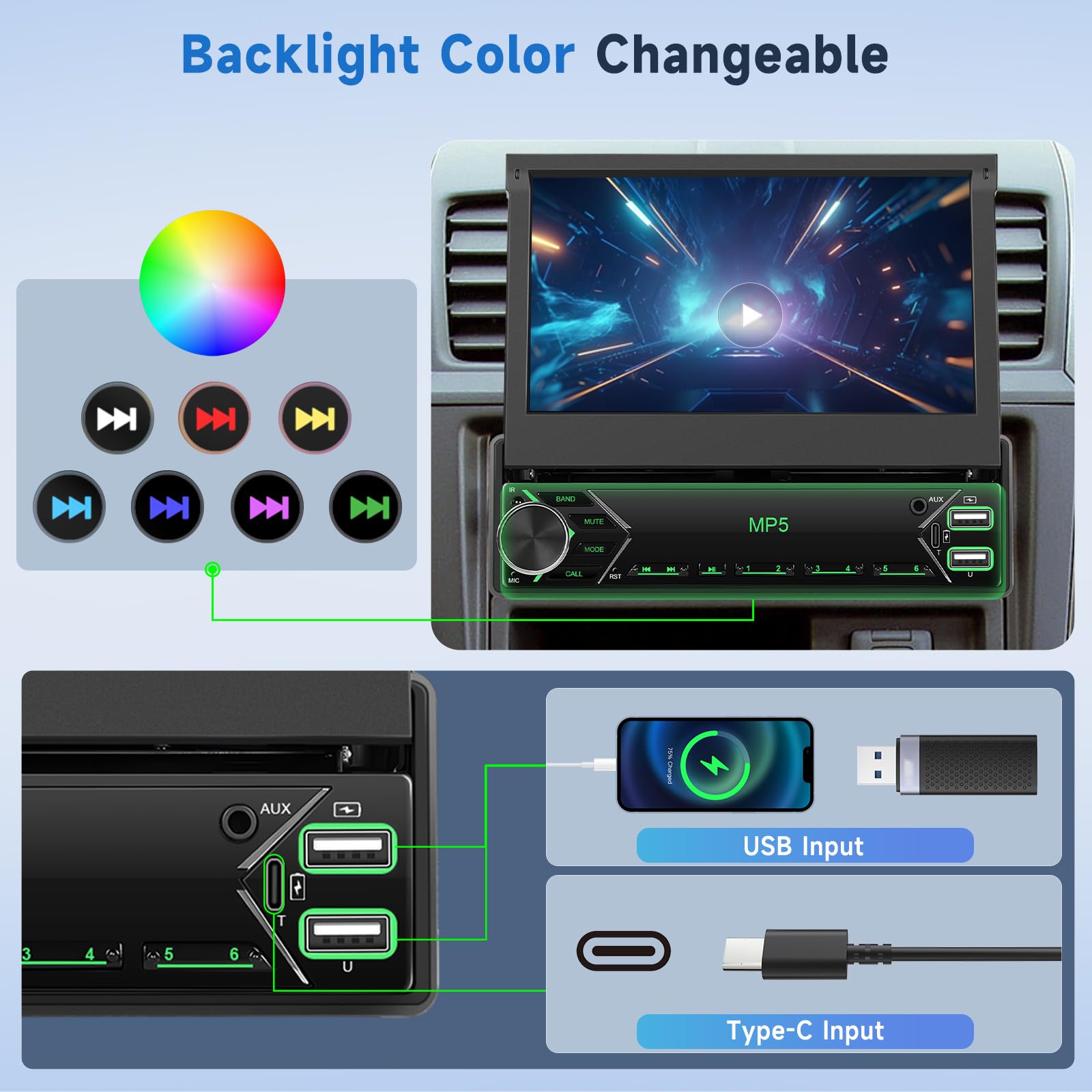 podofo-android-car-radio-autoradio-1-din-7-r-tractable-cam-ra image 6