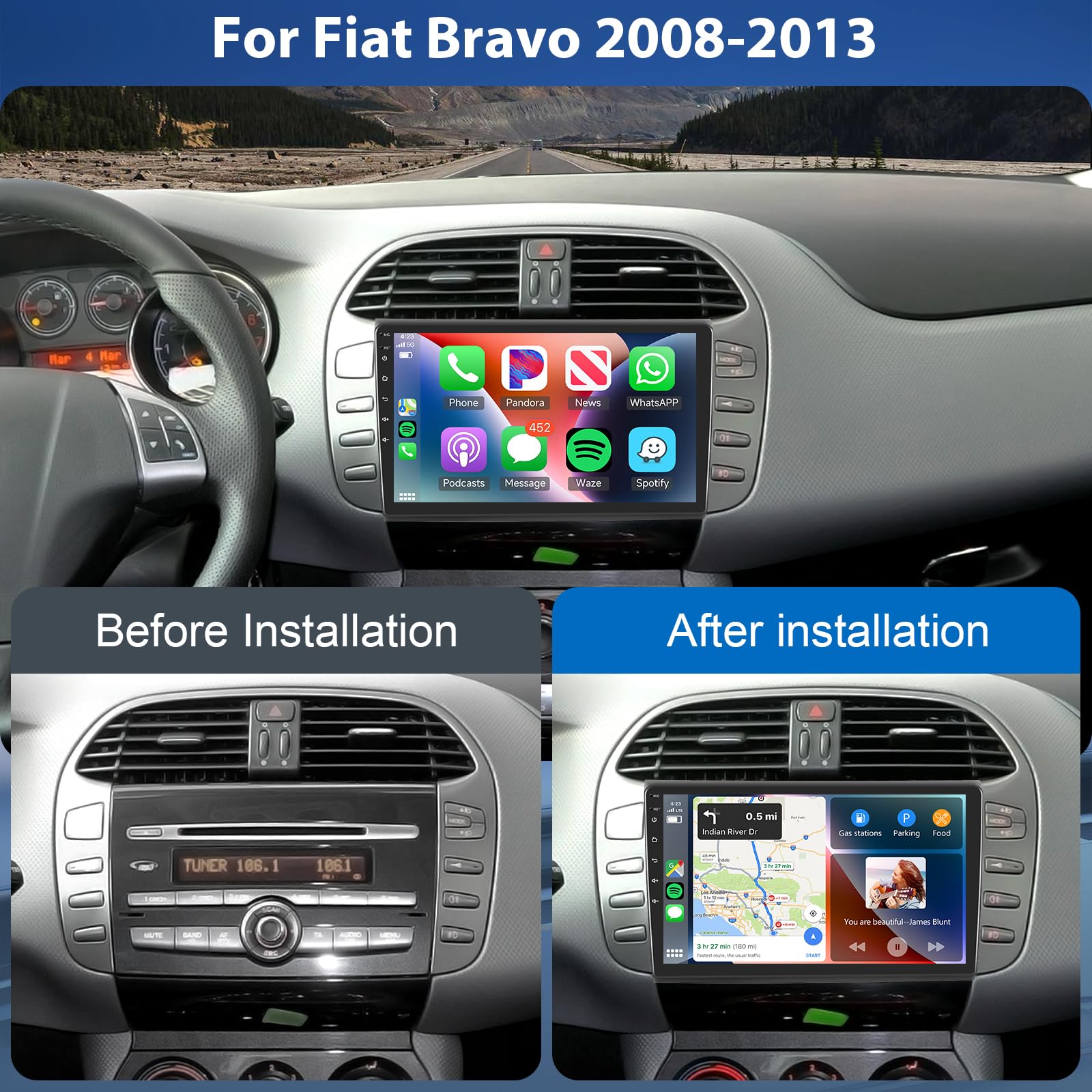 podofo-android-car-radio-autoradio-9-fiat-bravo-4-64g-camera image 2
