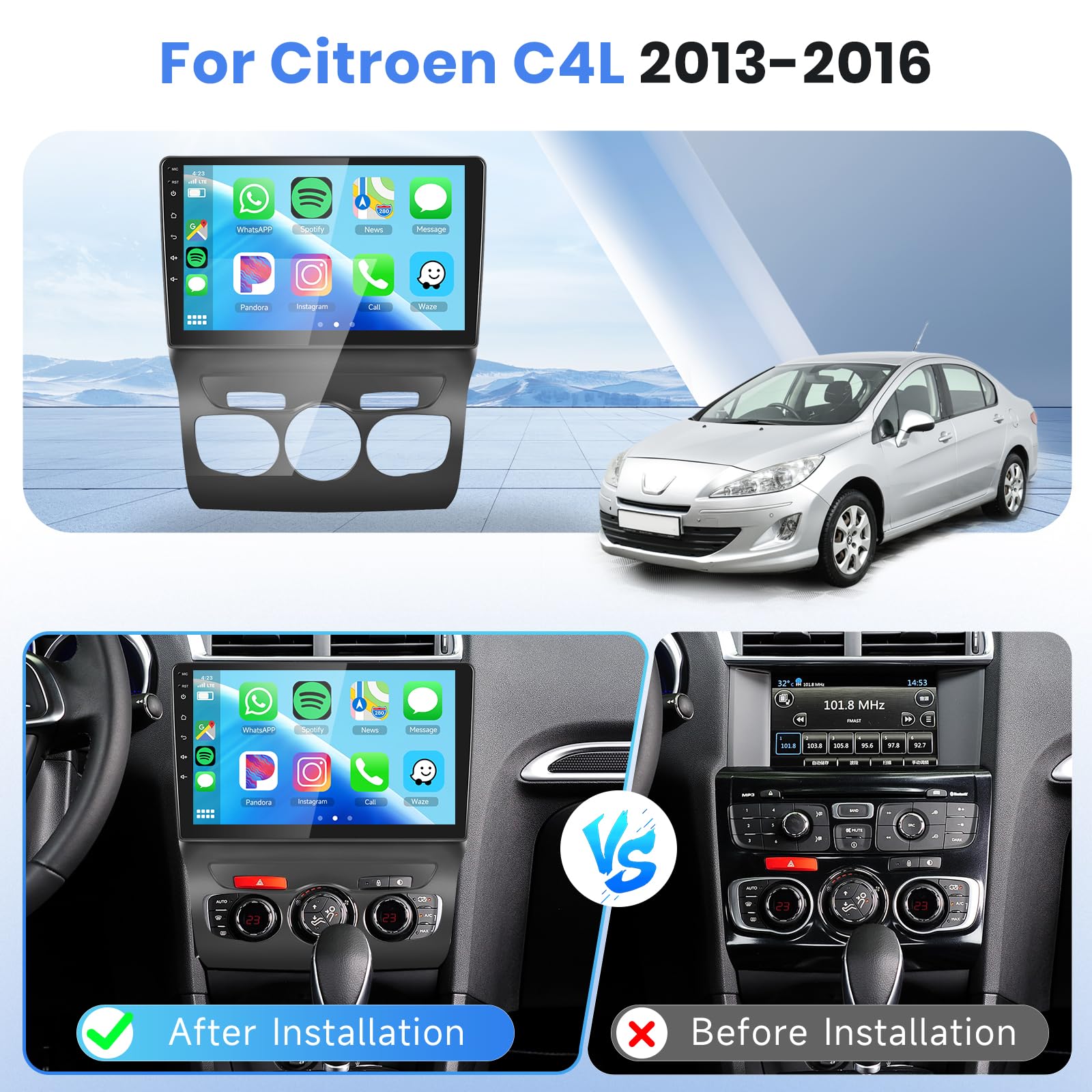 podofo-android-car-radio-autoradio-10-1-c4-ds4-2-64go image 2