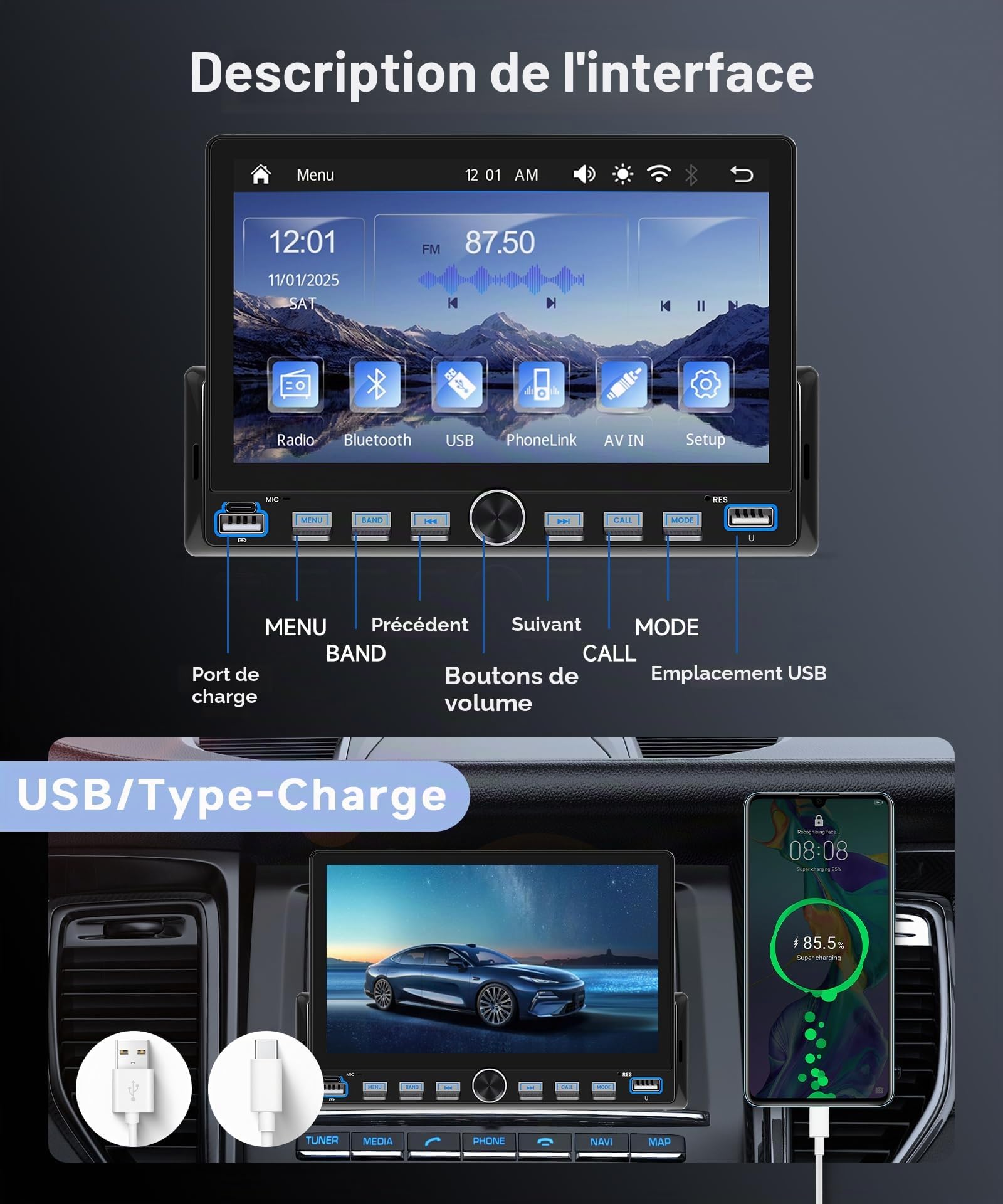 vechtel-autoradio-1-din-mp5-autoradio-7-pouces-carplay-sans-fil image 6