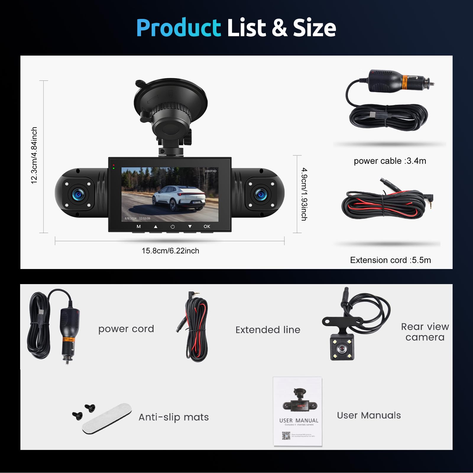 podofo-car-dvr-dash-cam-360-4-canaux-1080p-cran-3 image 7