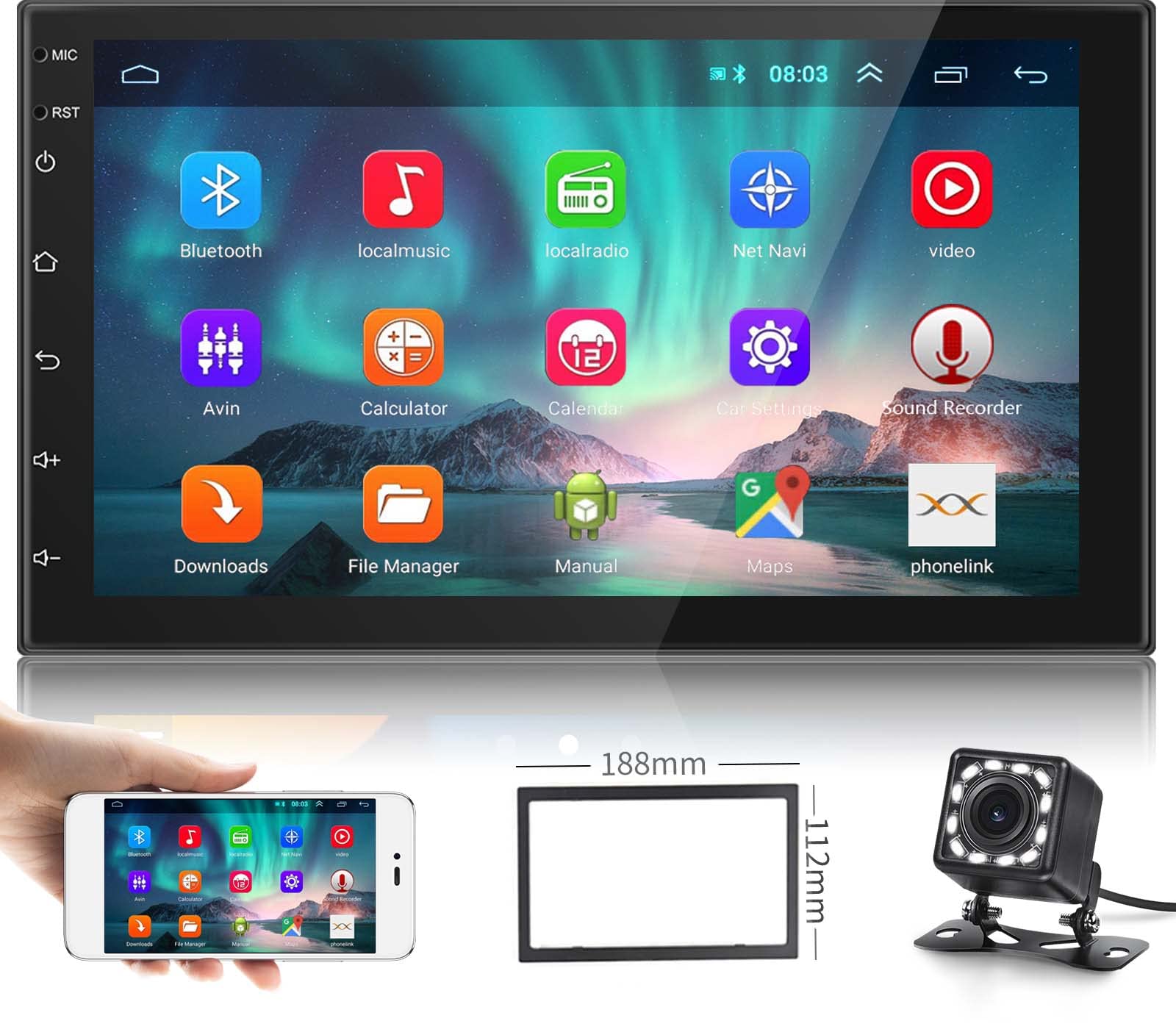 podofo-android-car-radio-2-din-7-pouces-bluetooth-gps-cam-ra image 1