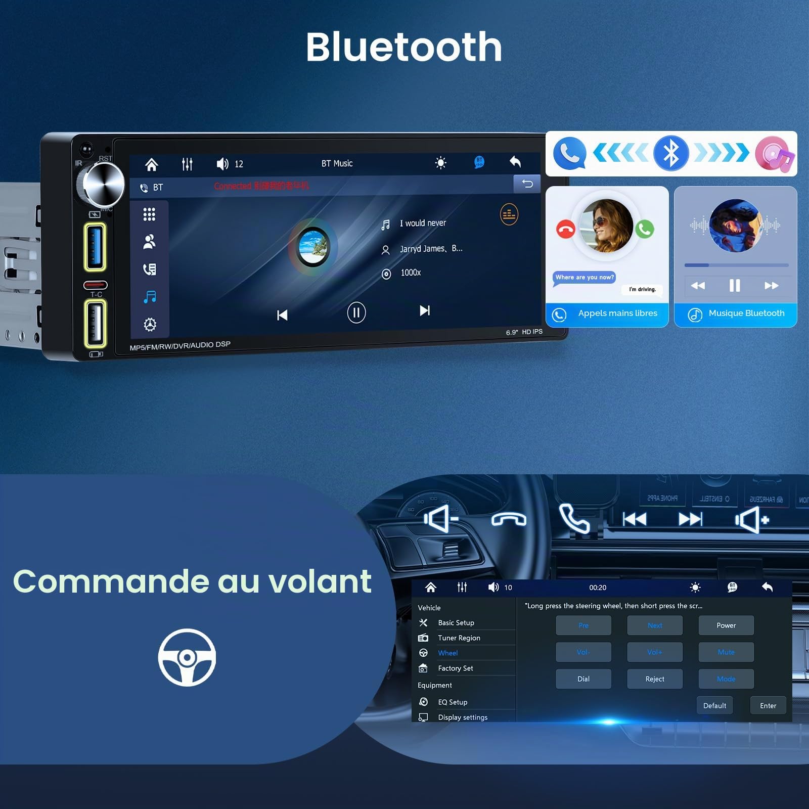 vechtel-autoradio-1-din-6-9-tactile-carplay-sans-fil-cam-ra image 5